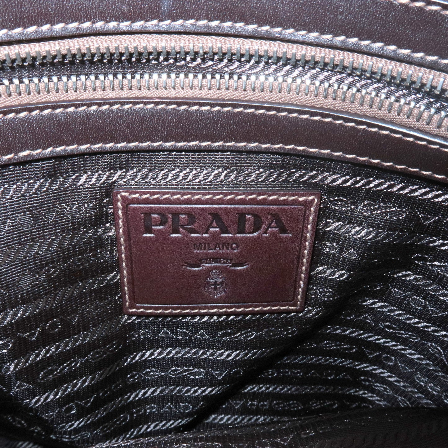 PRADA Logo Jacquard Leather Shoulder Bag Beige Brown VA0643