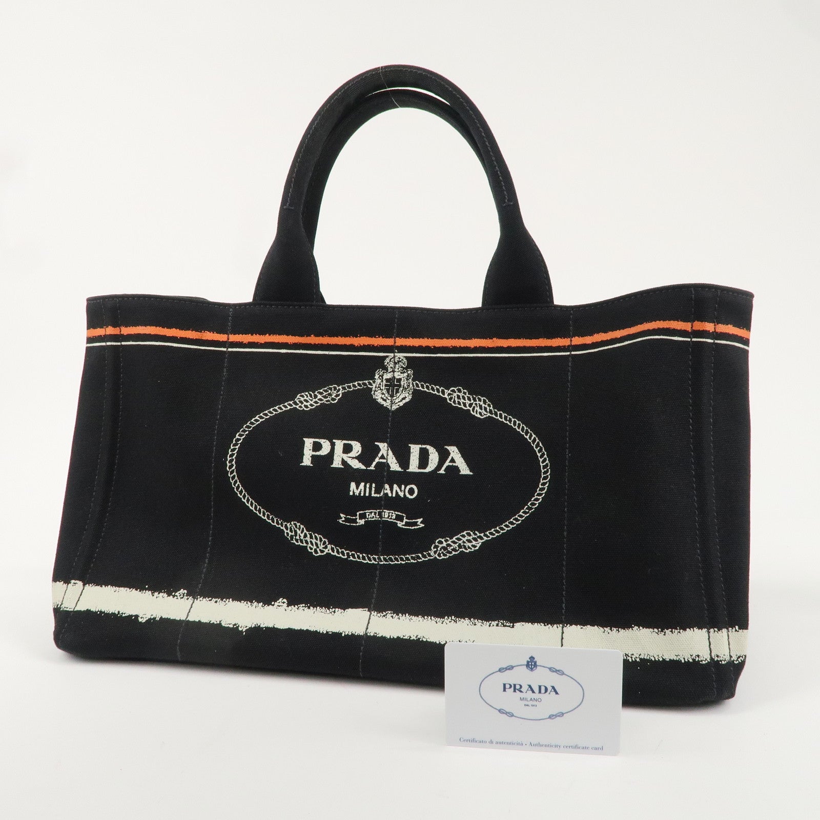 PRADA Logo Canapa Large Canvas Tote Hand Bag Black BN1872