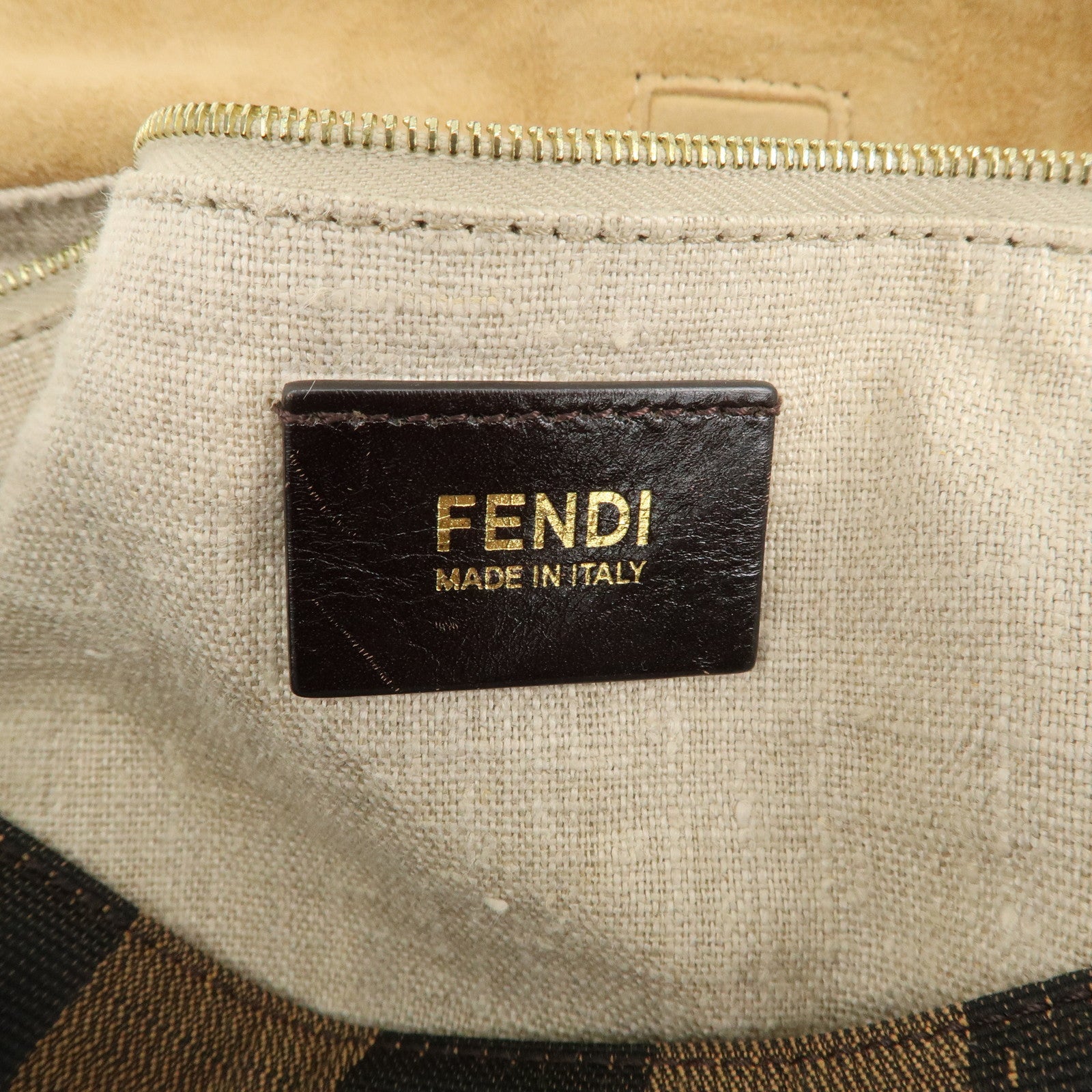 FENDI Pequin Canvas Leather Shoulder Bag Black Brown 8BR653