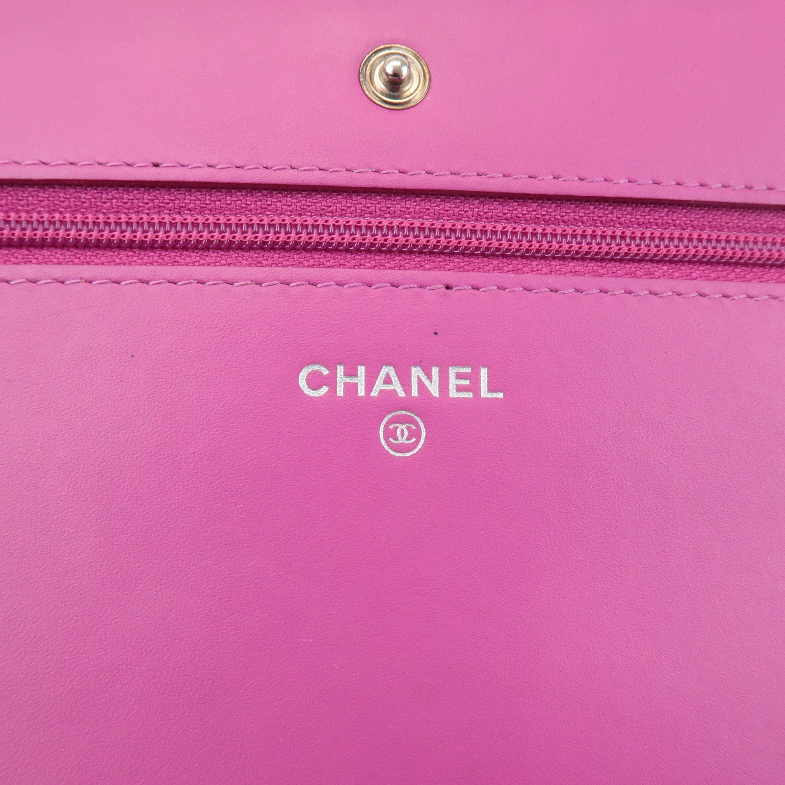CHANEL COCO Mark Shevron Patent Leather V Stitch Chain Wallet Used