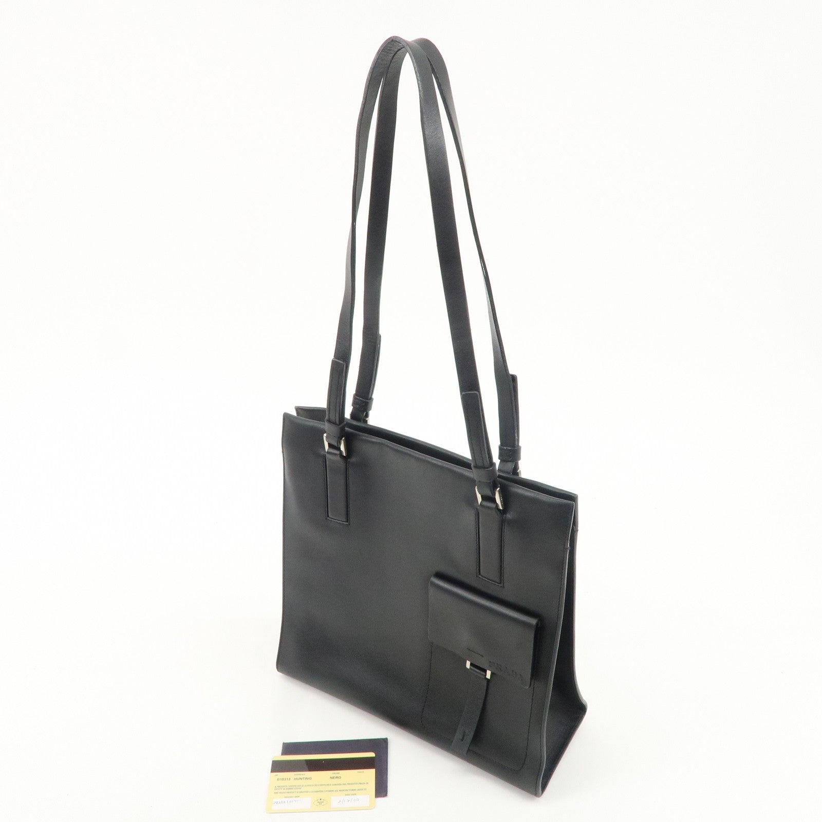 PRADA Leather Shoulder Tote Bag Shoulder Bag Black B10313