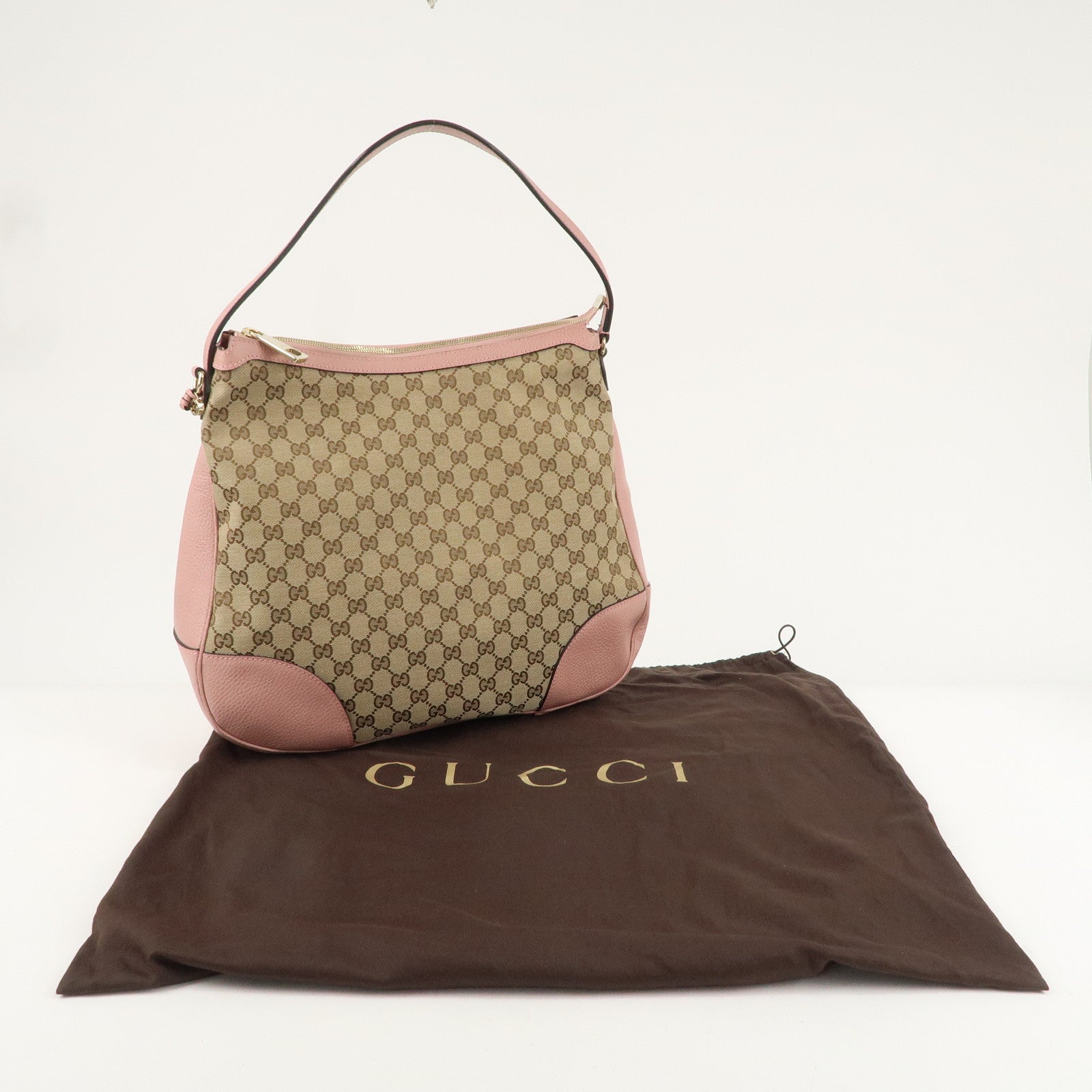 GUCCI GG Canvas Leather One Shoulder Bag Pink Beige 449244