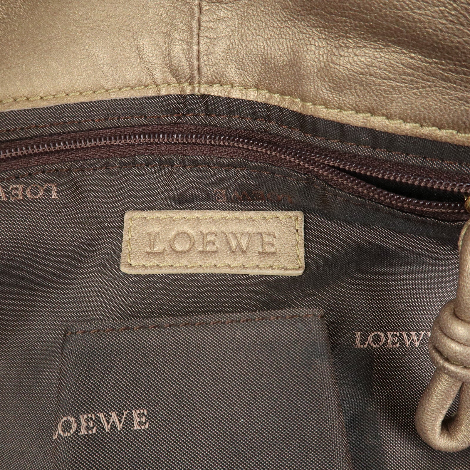 LOEWE Anagram Leather Nappa Aire Hand Bag Tote Bag Gold Used