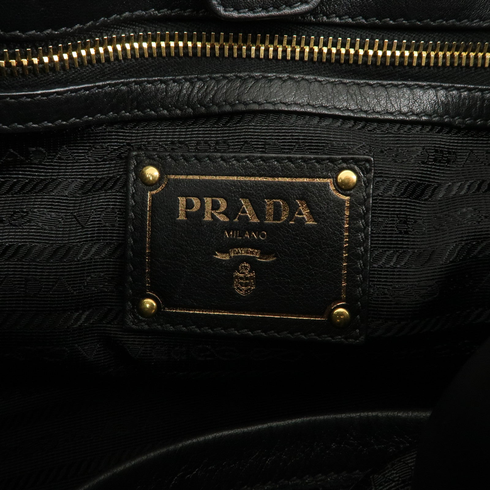 PRADA Logo Leather Gather 2Way Bag Shoulder Bag Black NERO