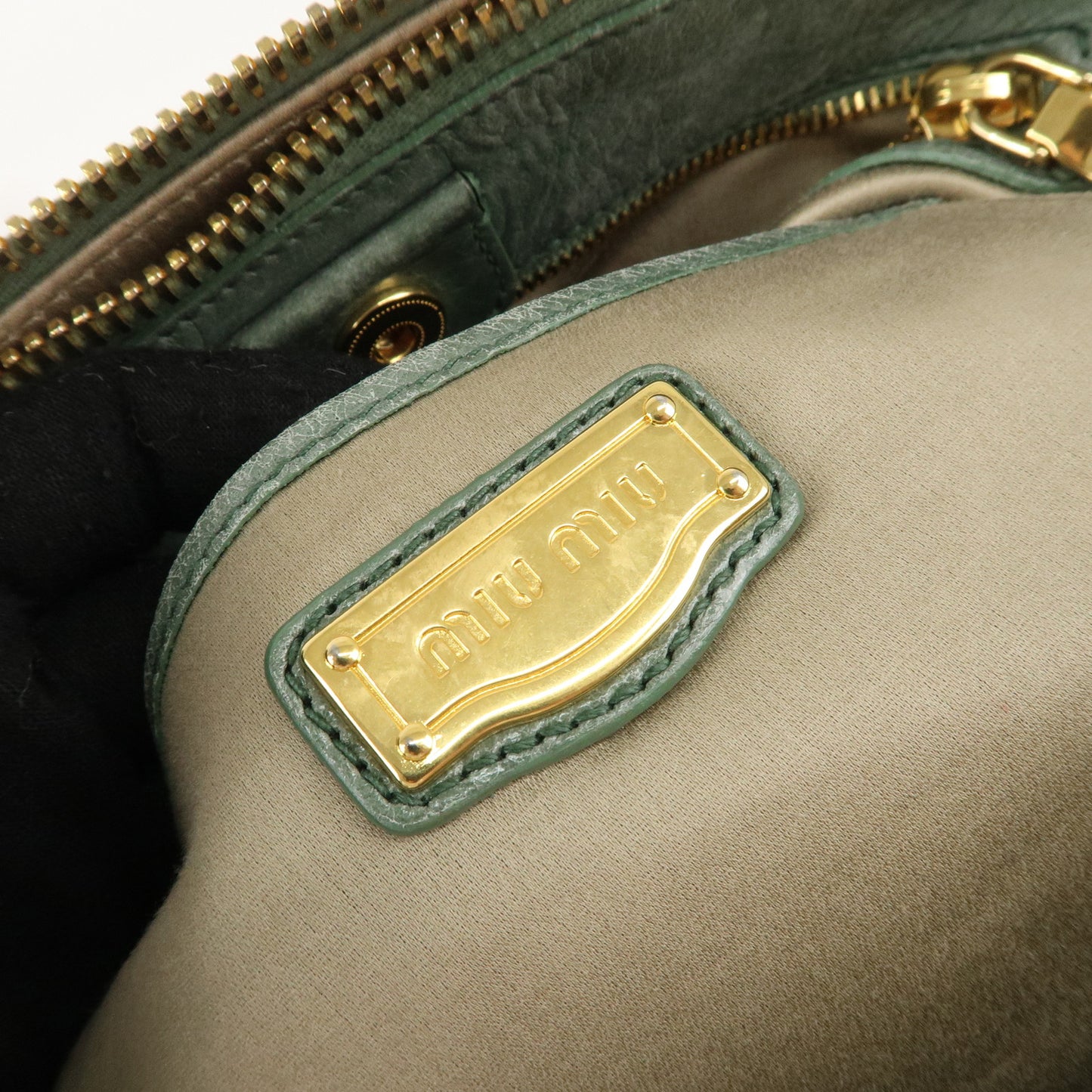 MIU MIU Leather 2Way Bag Hand Bag Shoulder Bag Green
