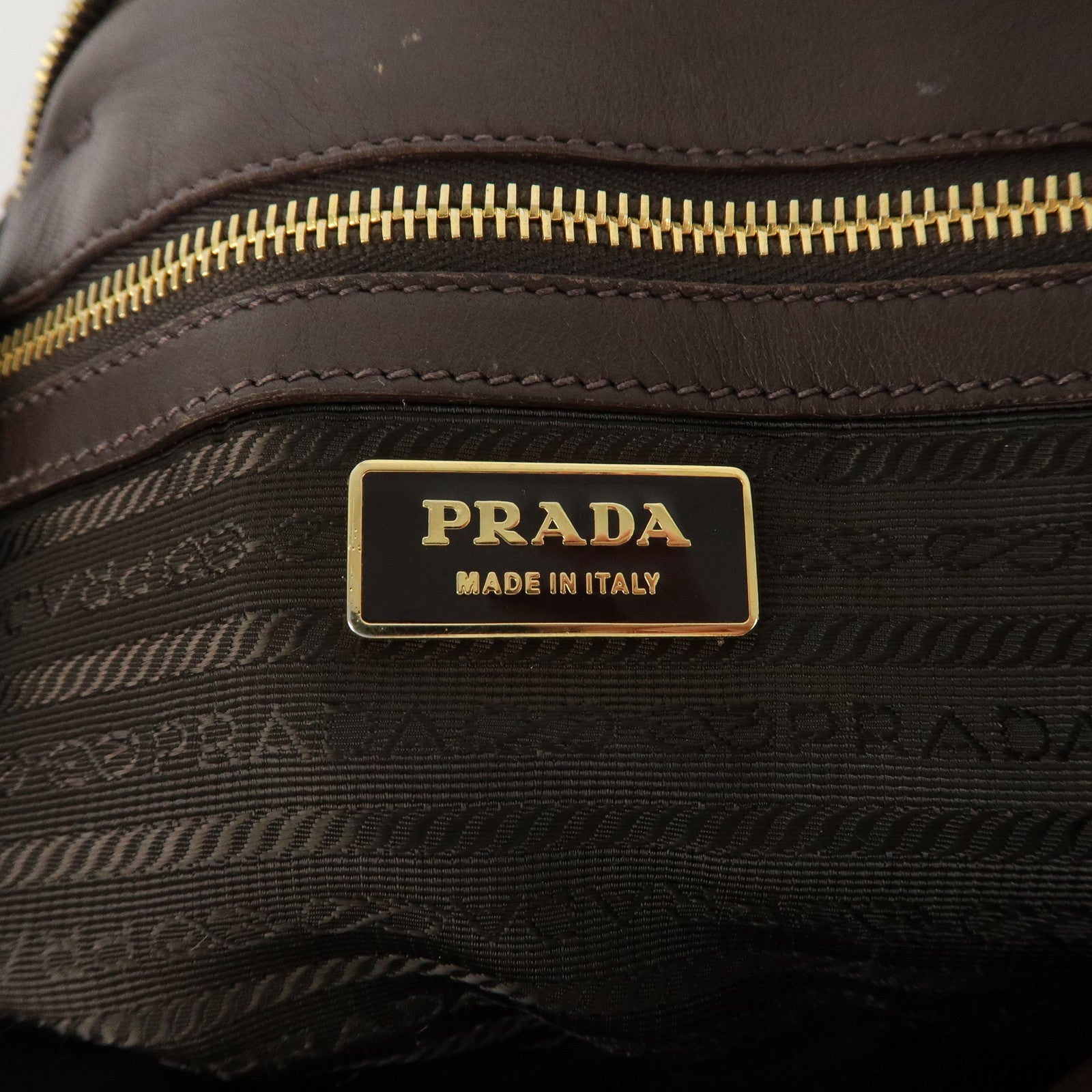 PRADA Logo Leather Gather 2Way Hand Bag Shoulder Bag Brown