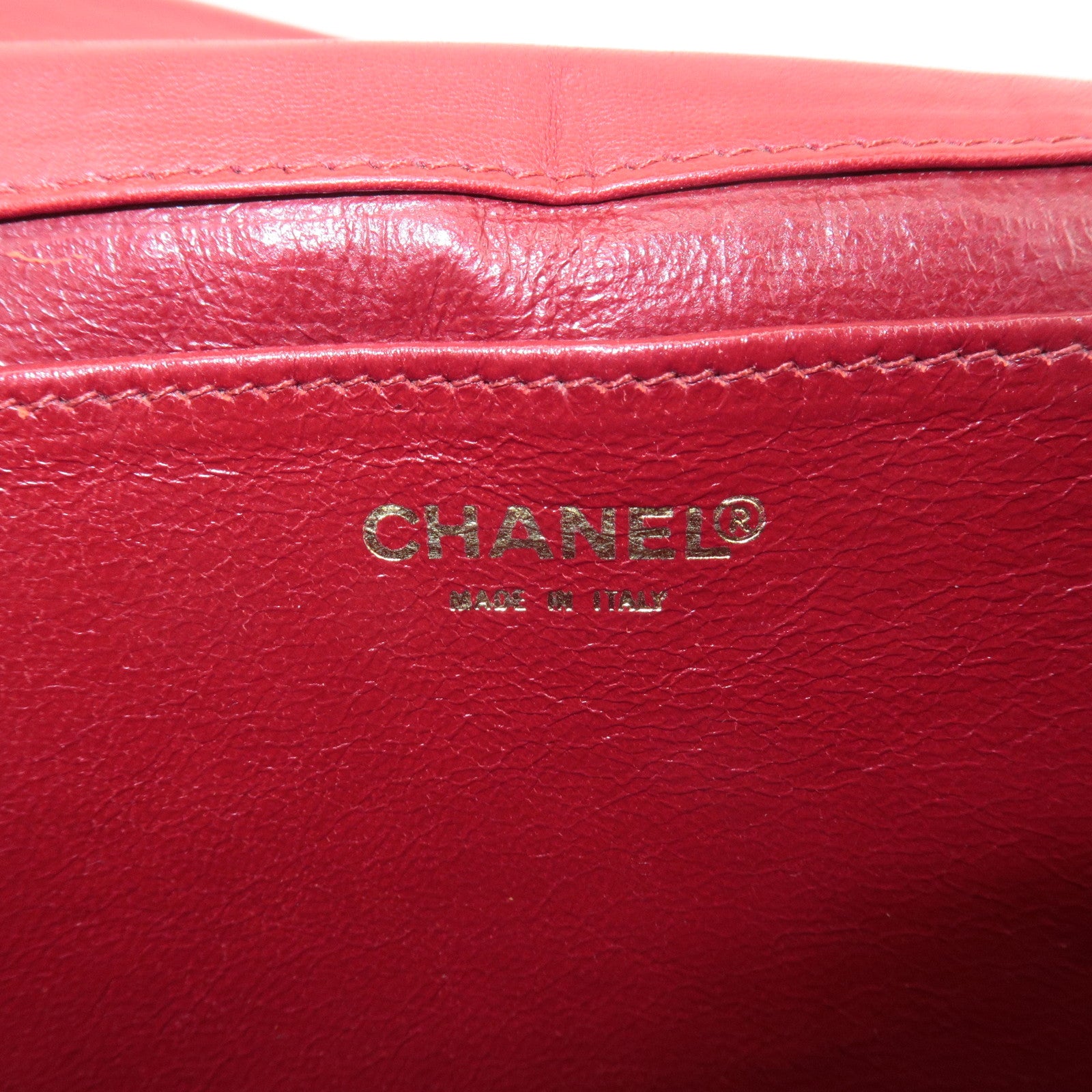 CHANEL Chocolate Bar Canvas Chain Shoulder Bag Red Gold