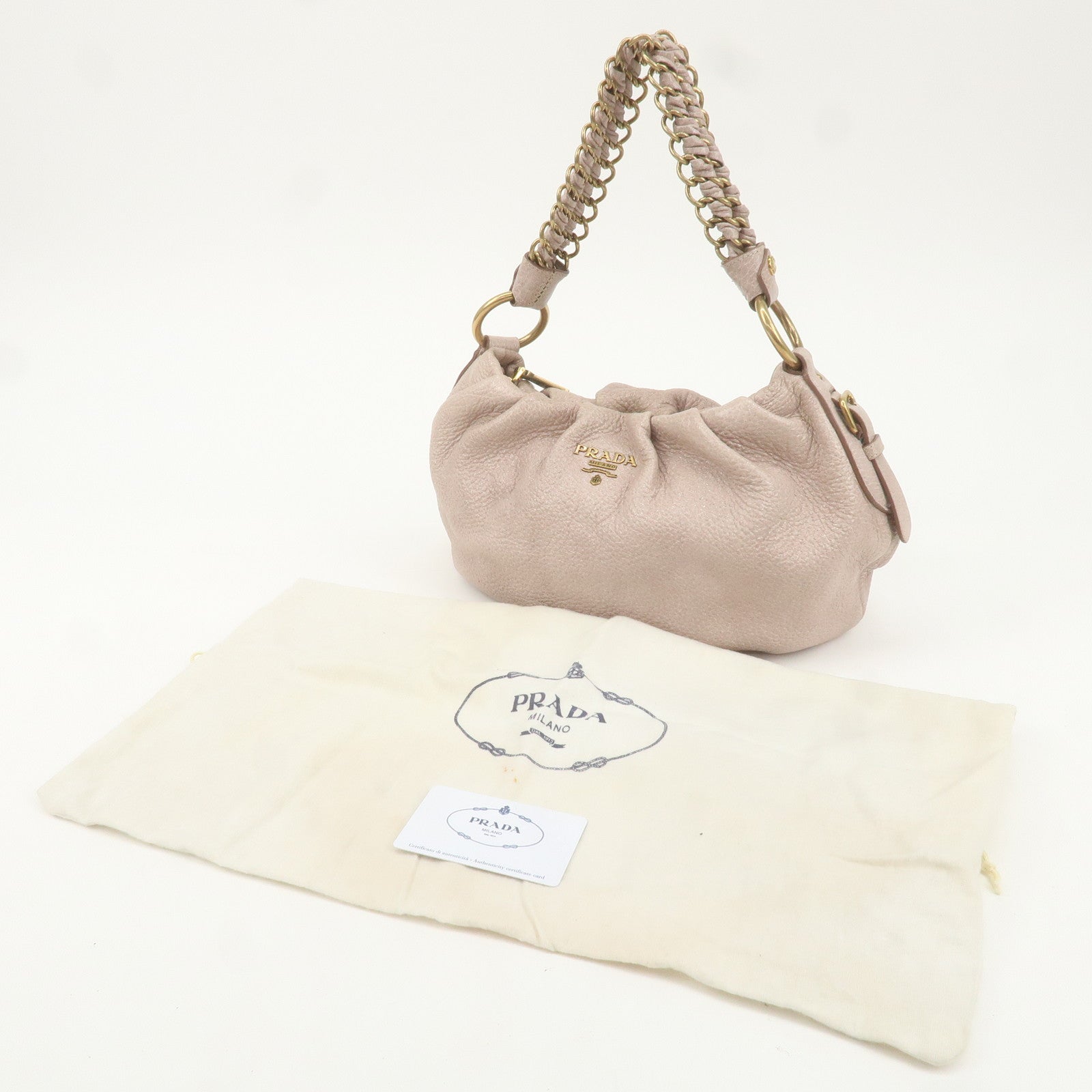 PRADA Leather Chain One-Shoulder Bag Pink Beige BR4243