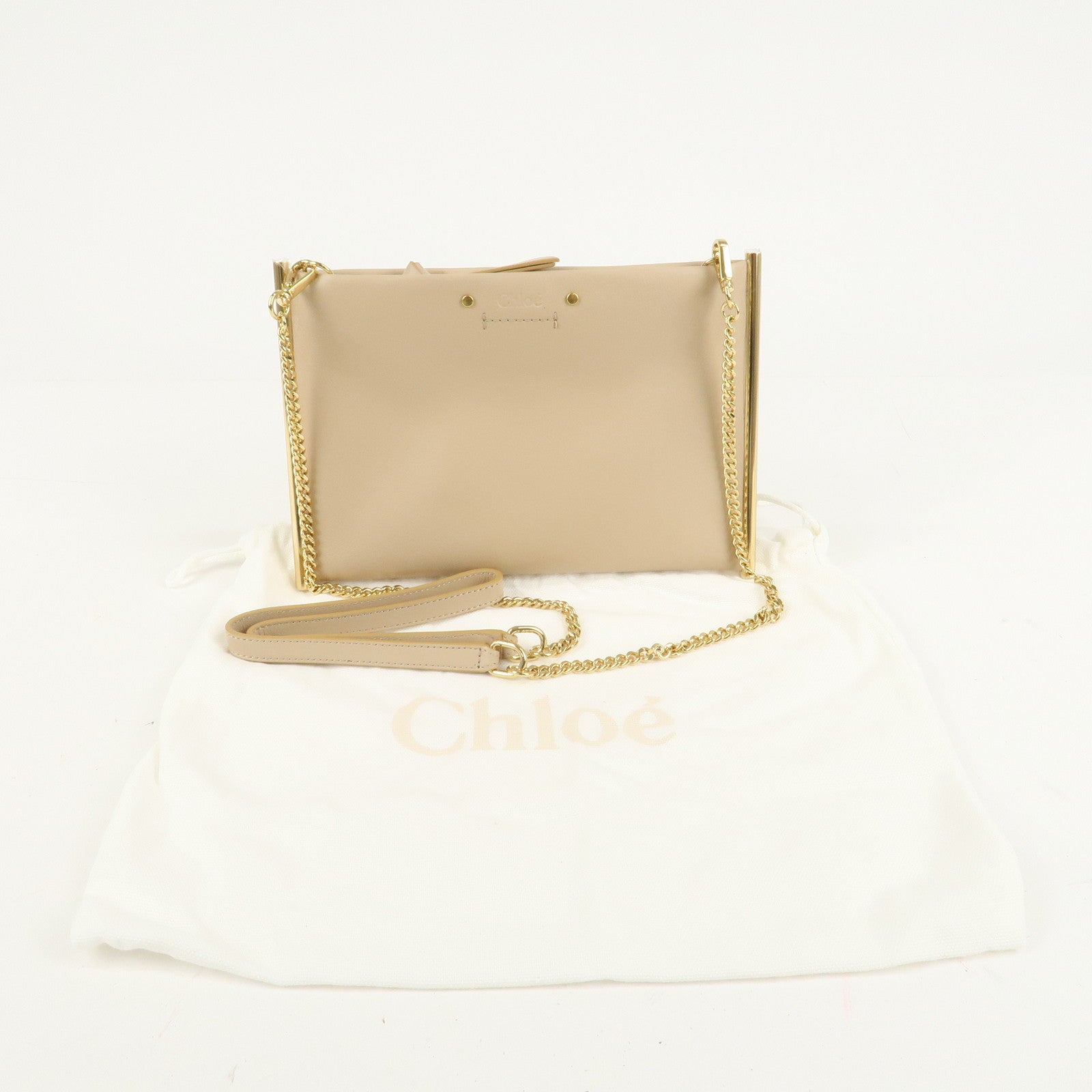 Chloe Leather Chain Shoulder Bag  Mini Bag Gold HDW Beige Used