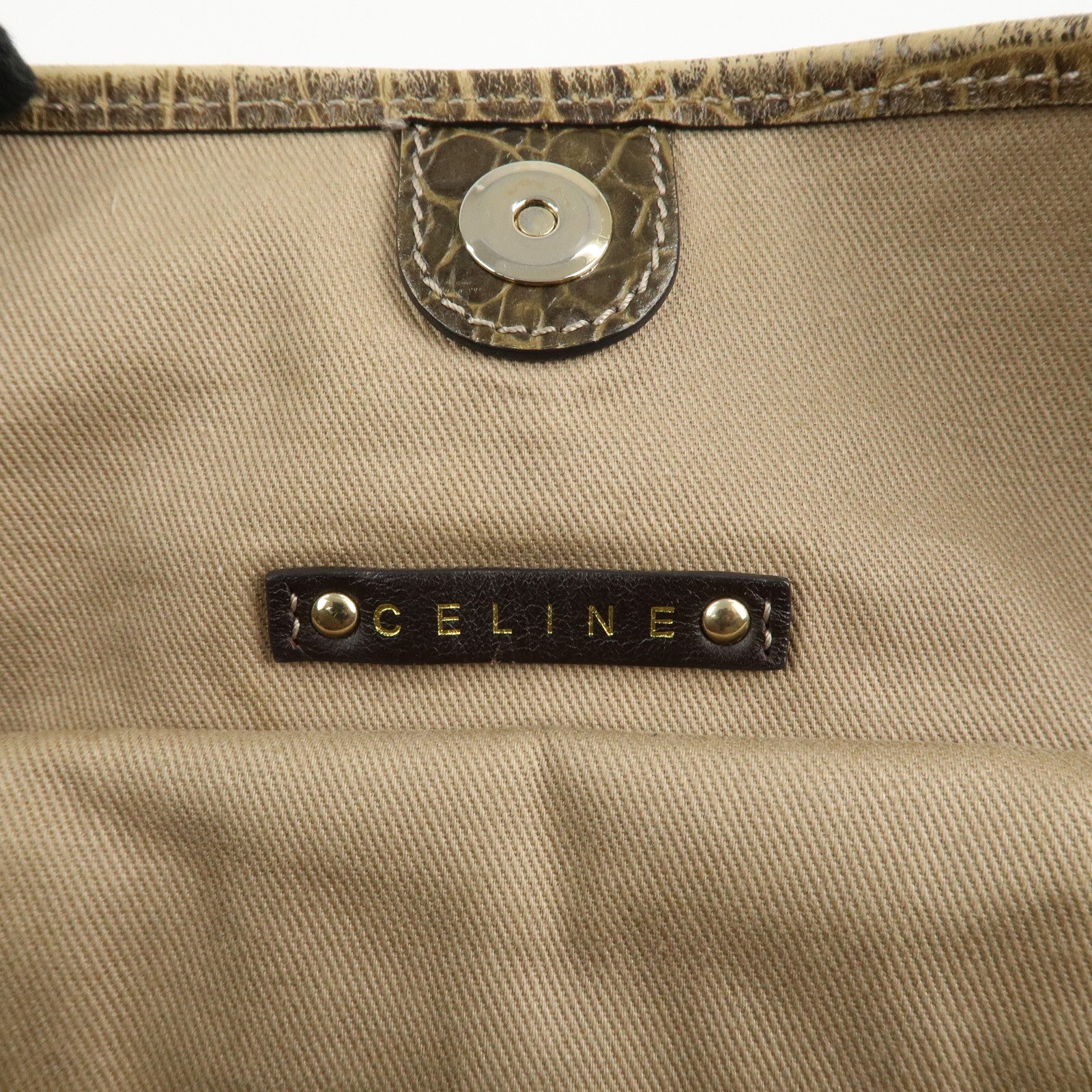 CELINE Macadam Bitter Sweet Canvas Leather Tote Bag Beige Khaki Used