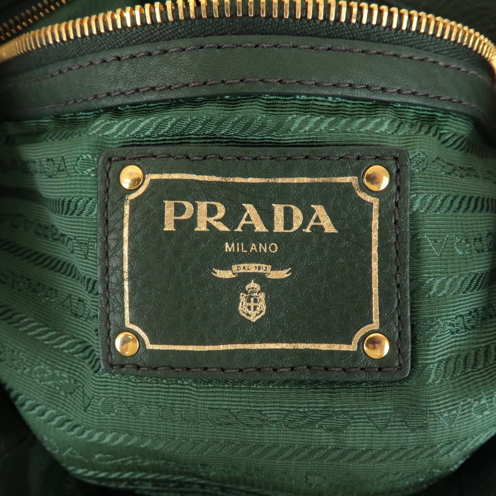 PRADA Leather 2Way Hand Bag Shoulder Bag Green Gold Hardware