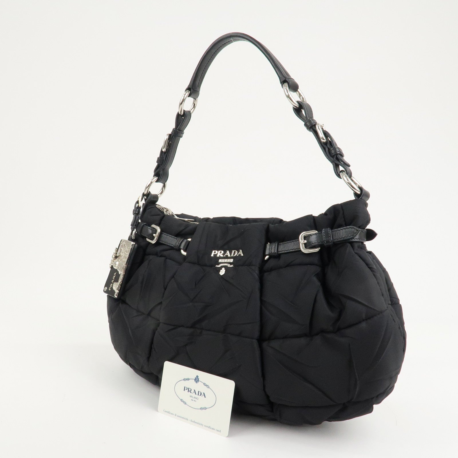 PRADA Crispy Nylon Leather Shoulder Bag Black BR3808