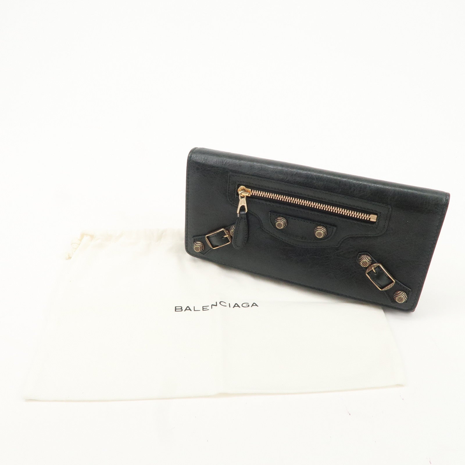 BALENCIAGA Giant Money Leather Bi-fold Long Wallet 233599 Black