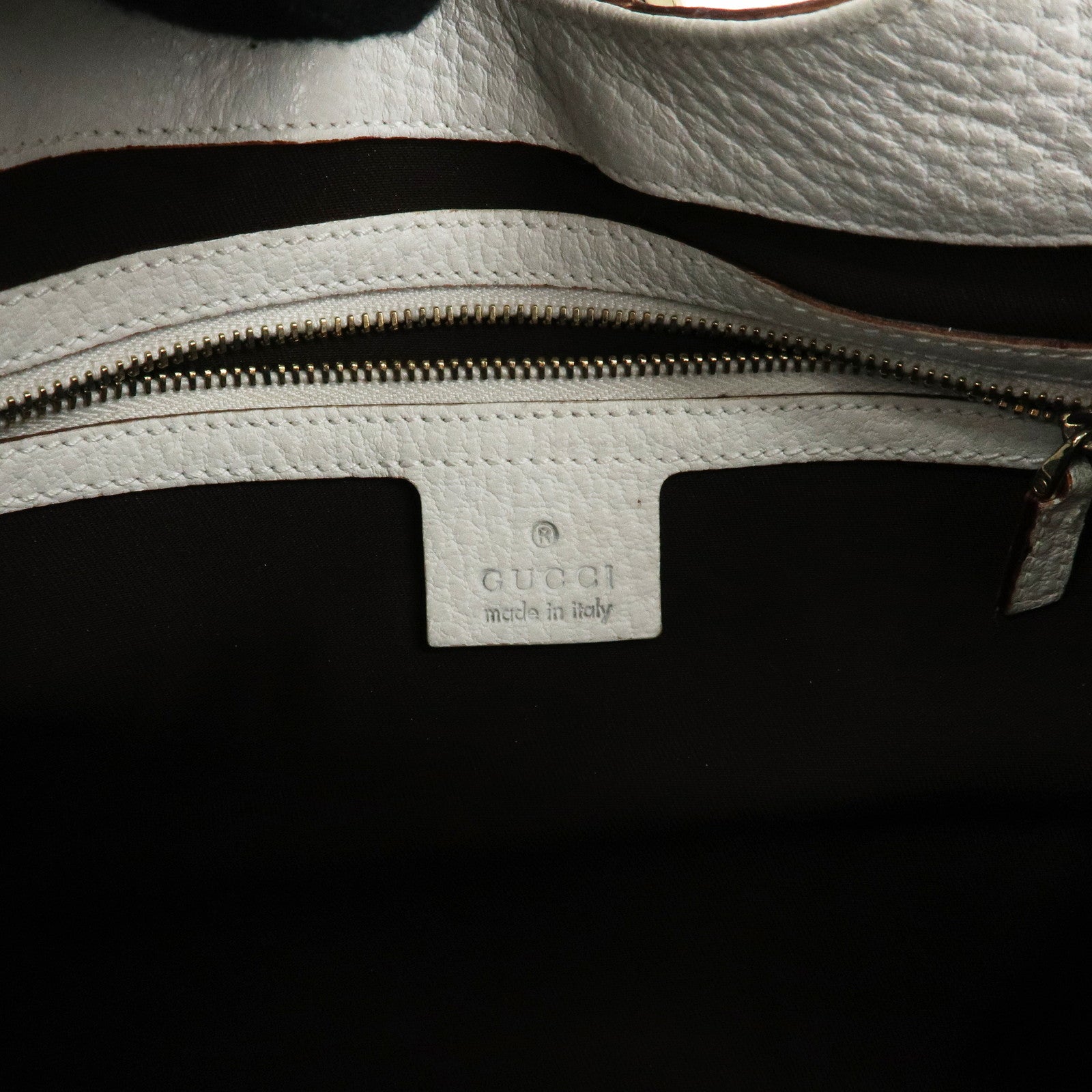 GUCCI Leather Shoulder Bag Hand Bag White Gold HDW 130995