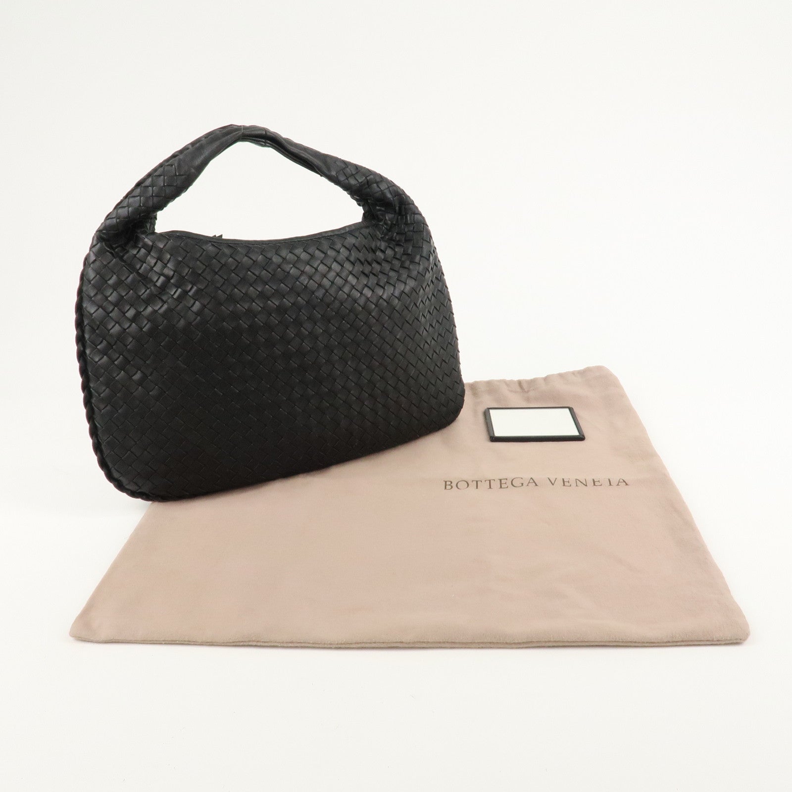 BOTTEGA VENETA Hobo Intrecciato Leather Shoulder Bag Black 115653