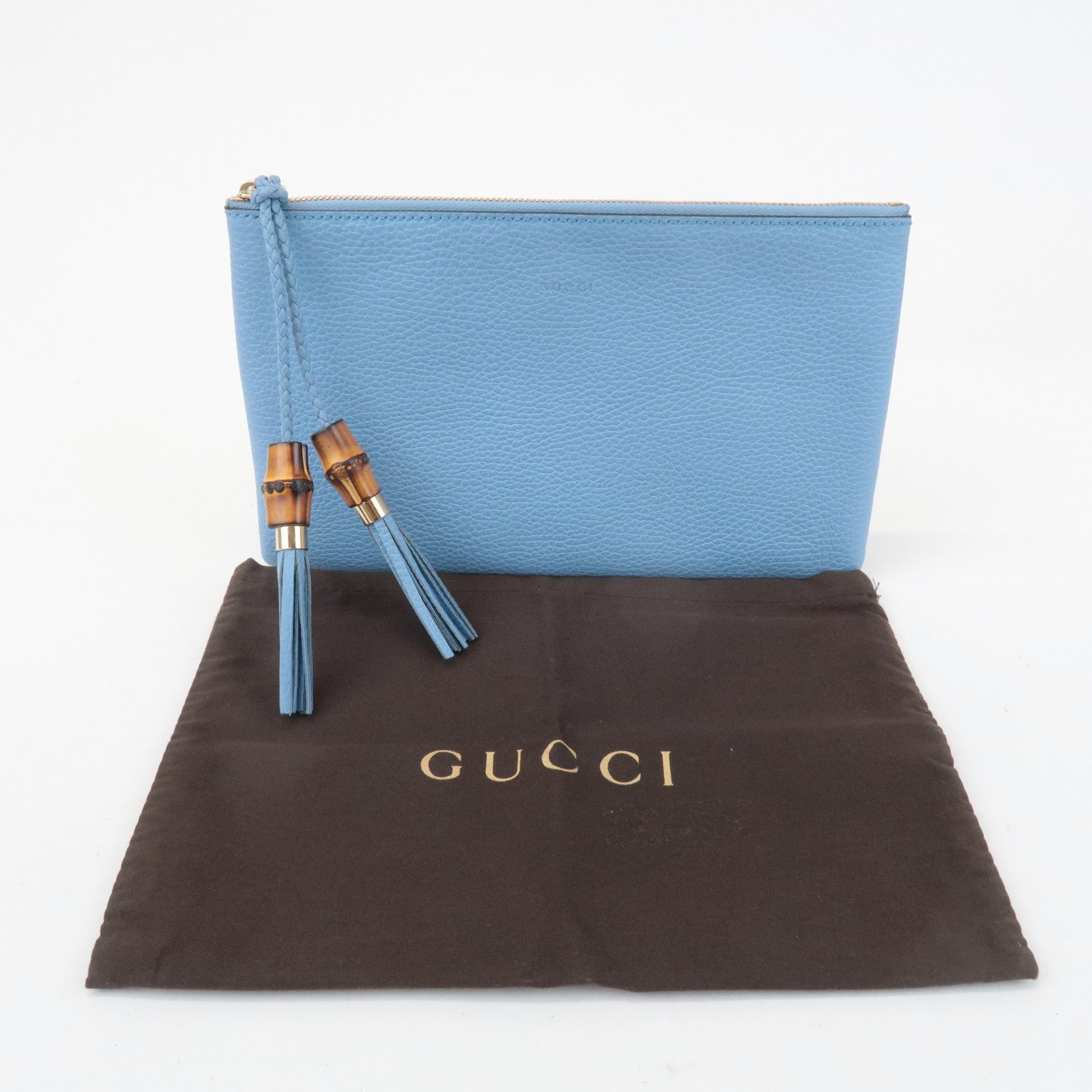 GUCCI Bamboo Leather Clutch Bag Second Bag Blue 449652 Used