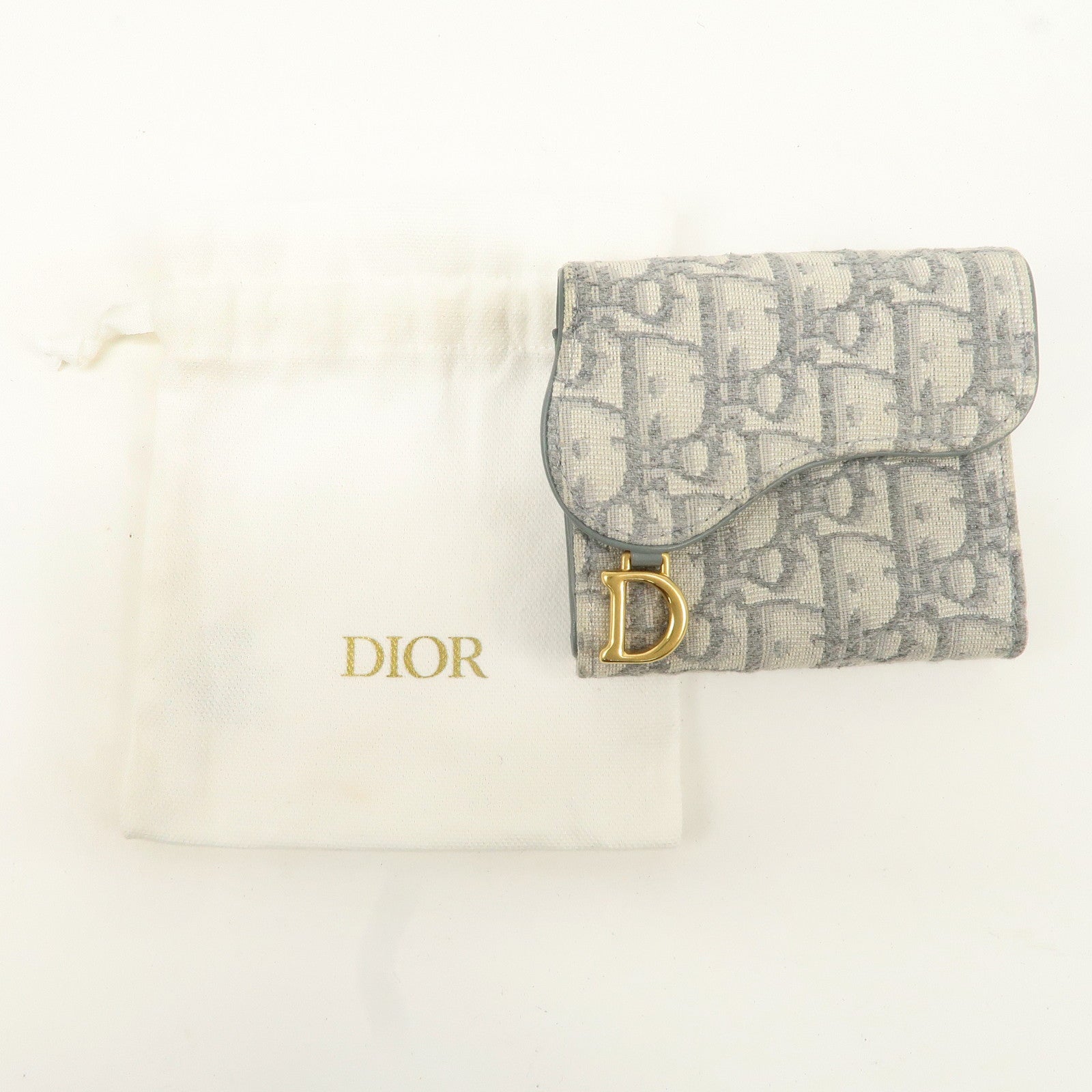 Christian Dior Trotter Jacquard Leather Saddle Lotus Wallet Gray