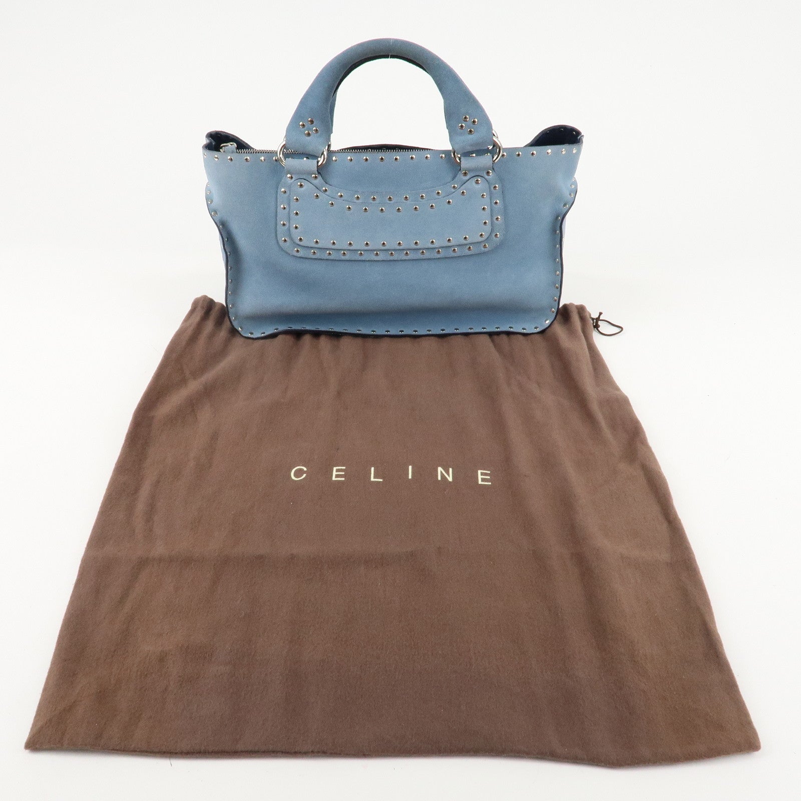 CELINE Suede Hand Bag Tote Bag Blue CE00/23