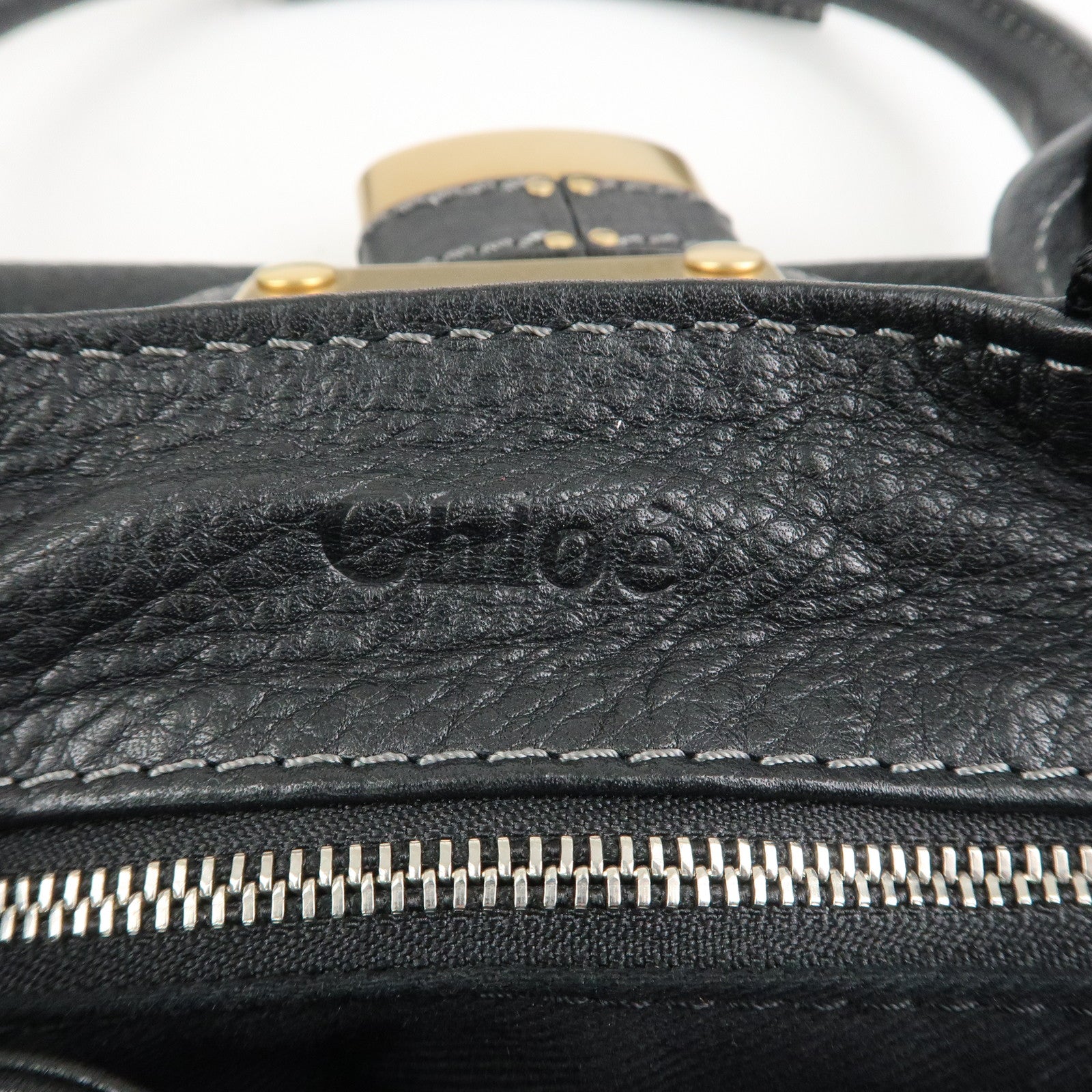 Chloe Paddington Leather Hand Bag Shoulder Bag Medium Black Used