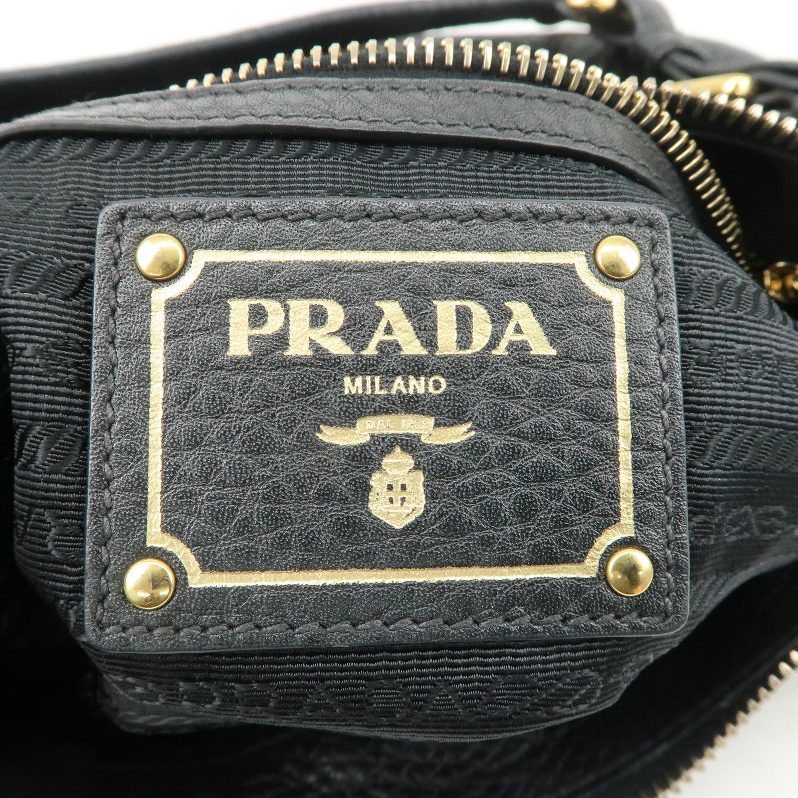 PRADA Logo Leather One-Shoulder Bag Hand Bag Black Gold Hardware Used