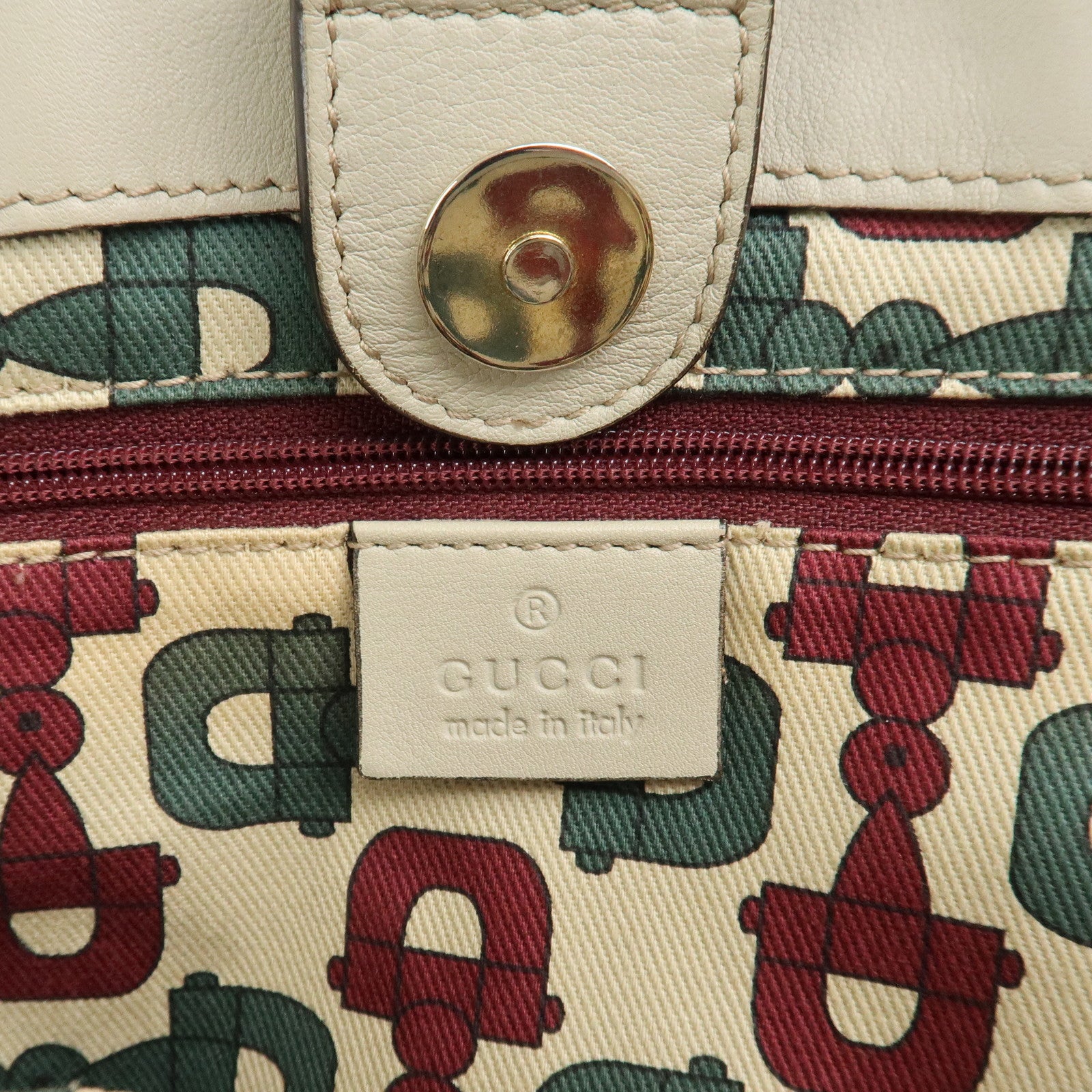 GUCCI Abbey GG Canvas Leather Shoulder Bag Ivory 211983