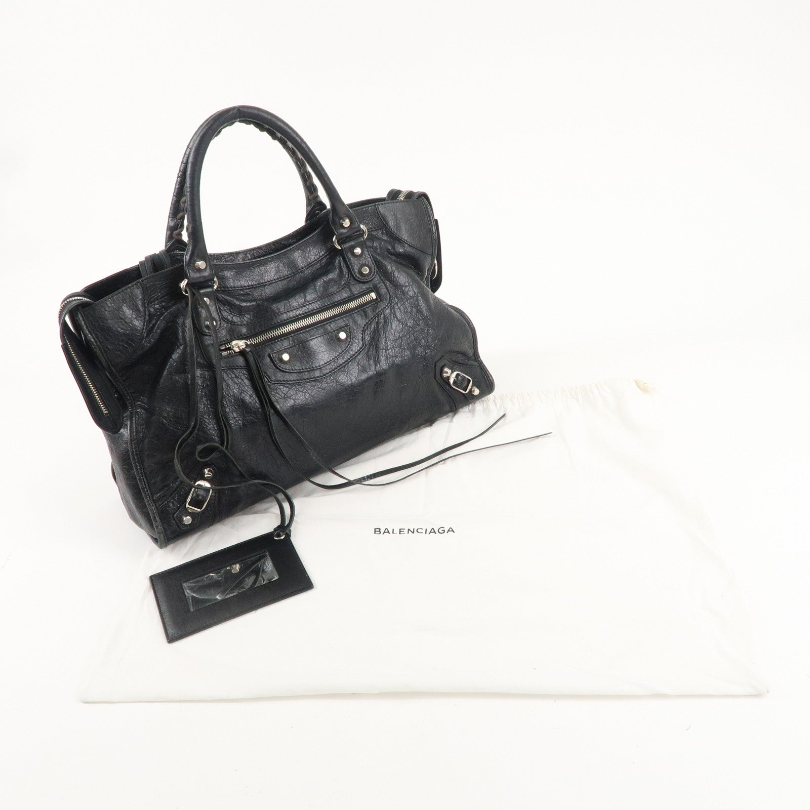 BALENCIAGA Leather The City Hand Bag Black 115748