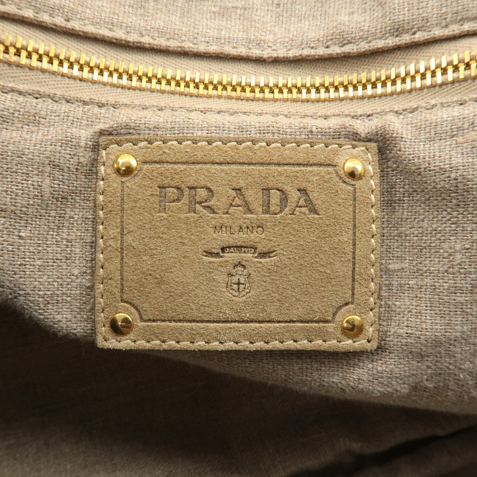 PRADA Logo Linen Suede Leather 2 Way Hand Bag Tote Bag Beige