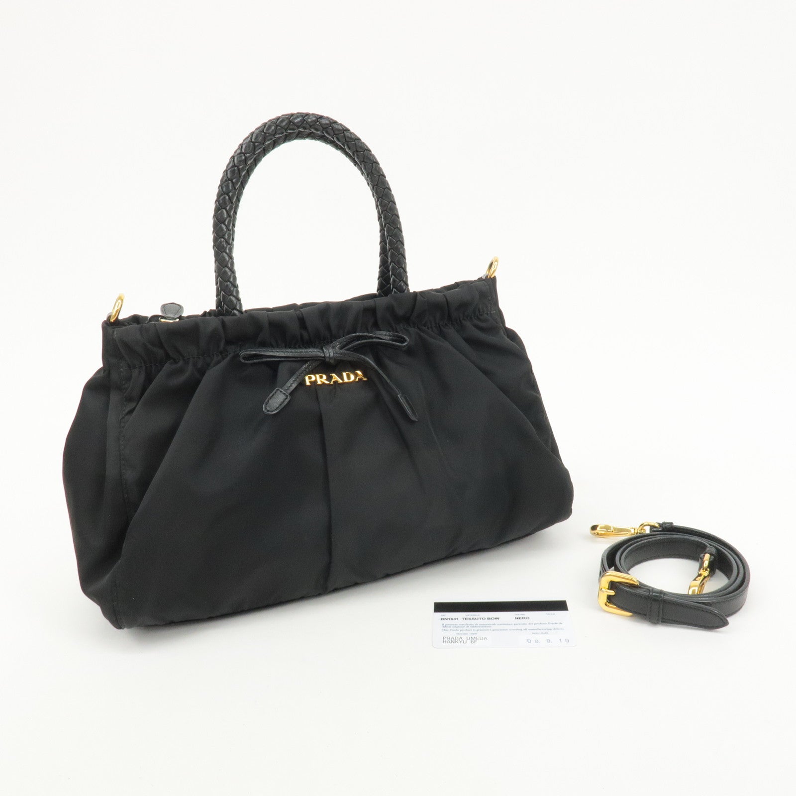 PRADA Nylon Leather Ribbon 2Way Shoulder Bag Black BN1631