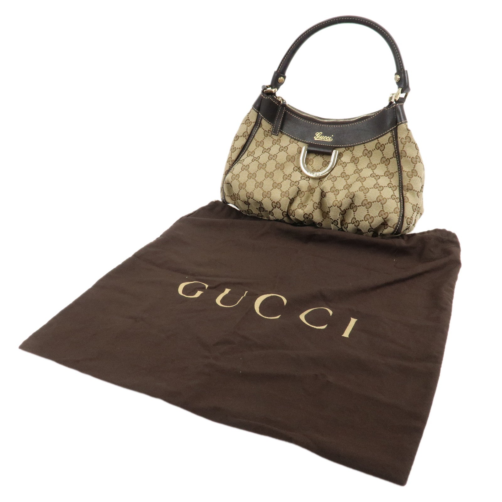 GUCCI Abbey GG Canvas Leather Shoulder Bag Beige Brown 190525