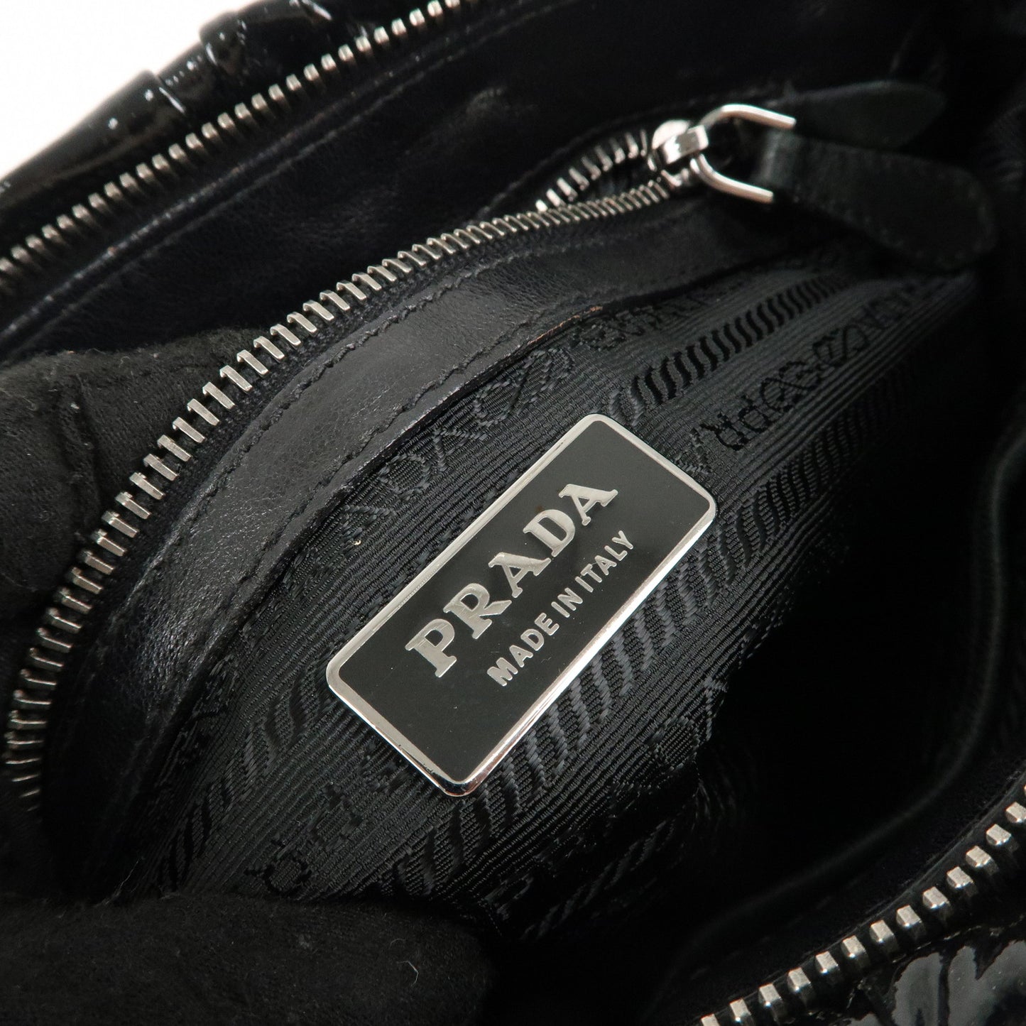 PRADA Logo Enamel Leather 2Way Shoulder Bag Hand Bag Black