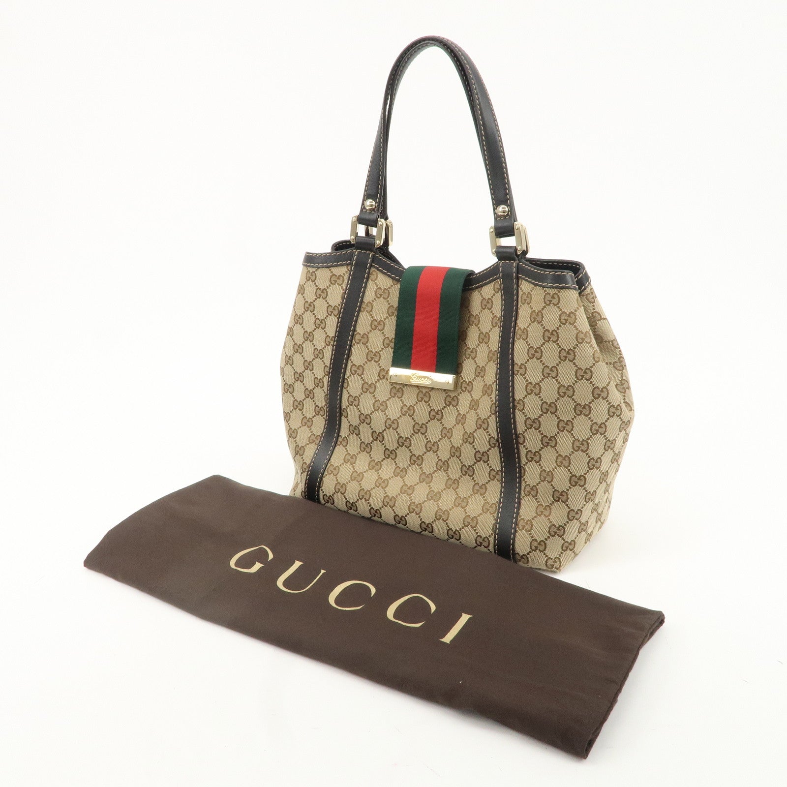 GUCCI Sherry GG Canvas Leather Tote Bag Beige Brown 233607