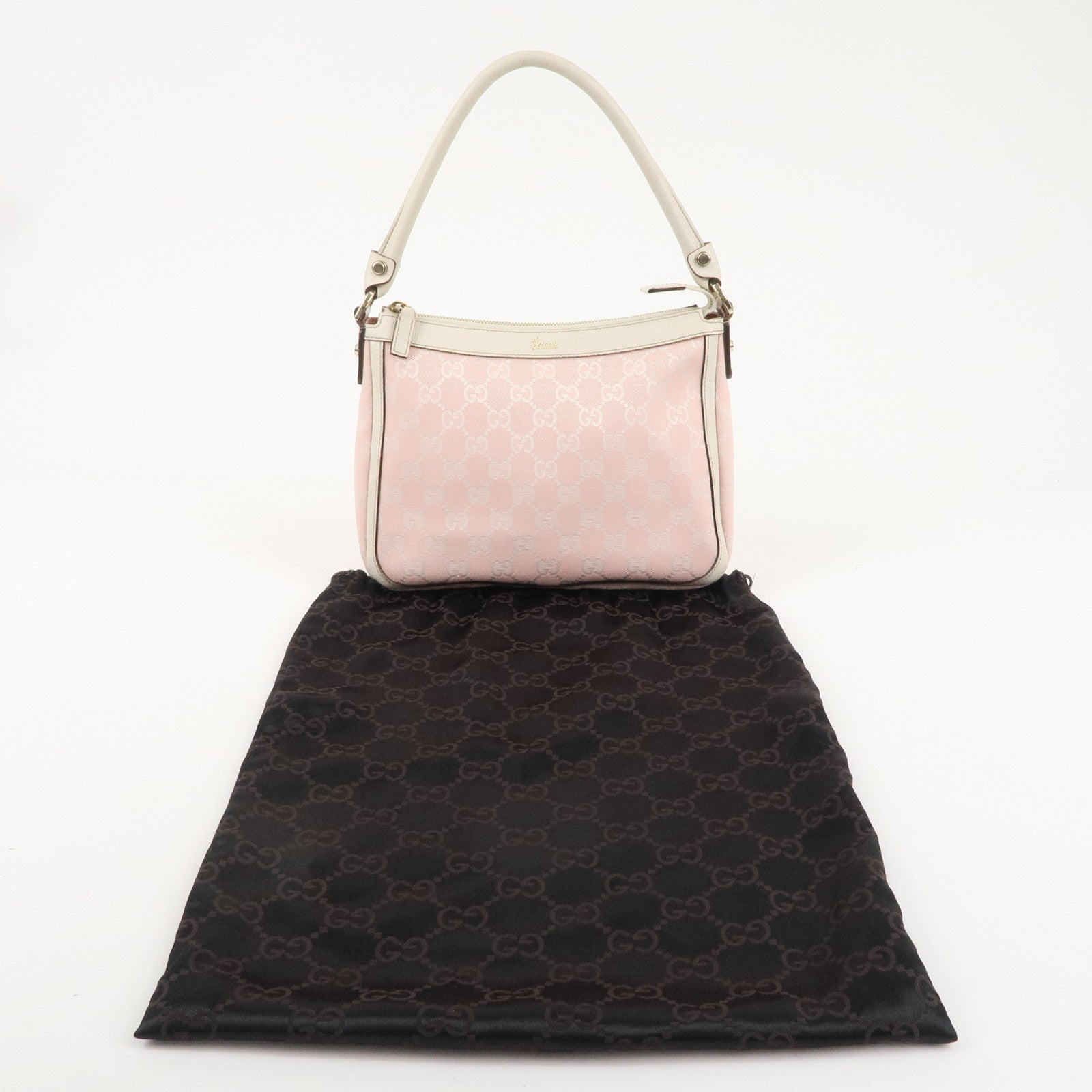 GUCCI GG Canvas Leather Hand Shoulder Bag Pink Ivory 146244