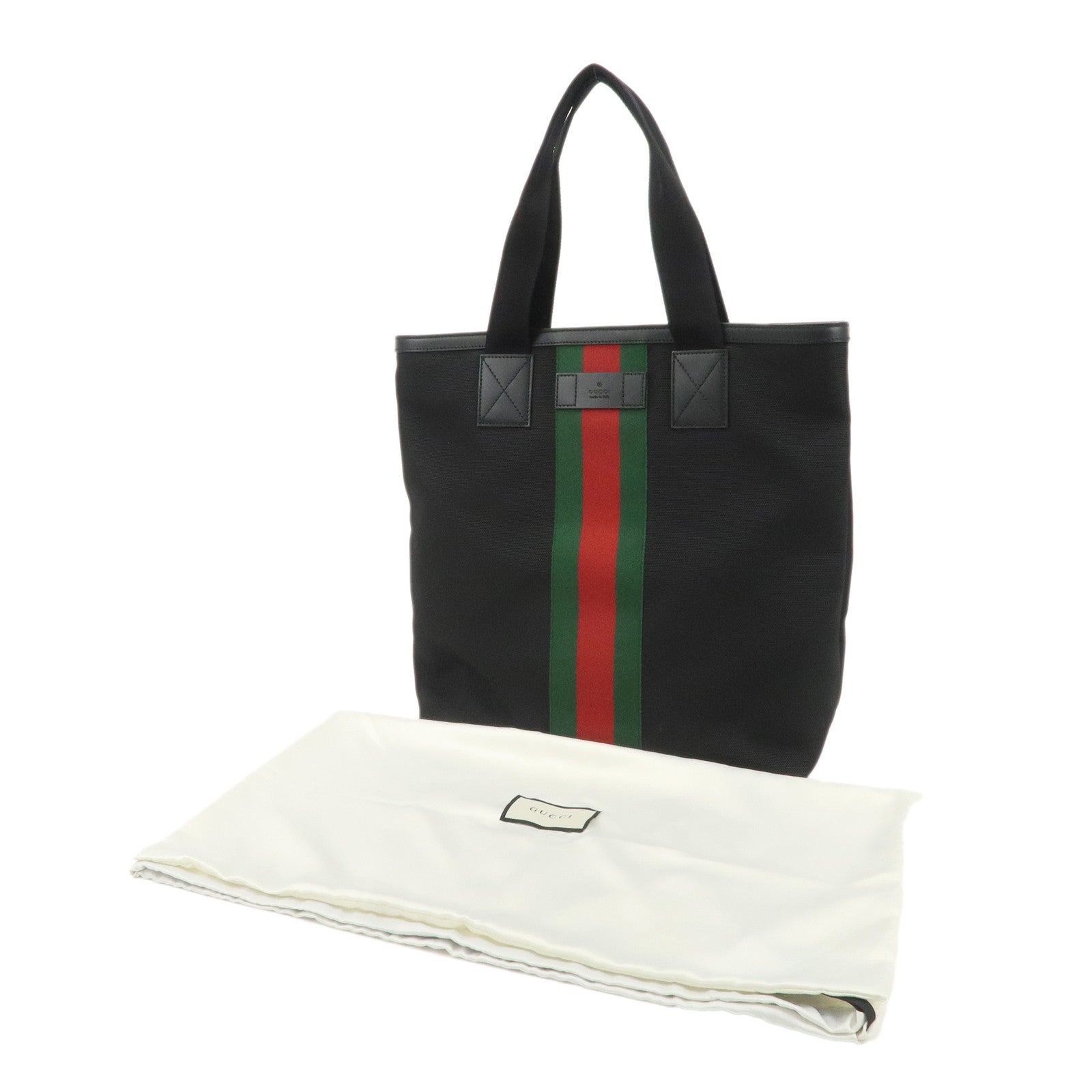 GUCCI Sherry Canvas Leather Tote Bag Black 631245