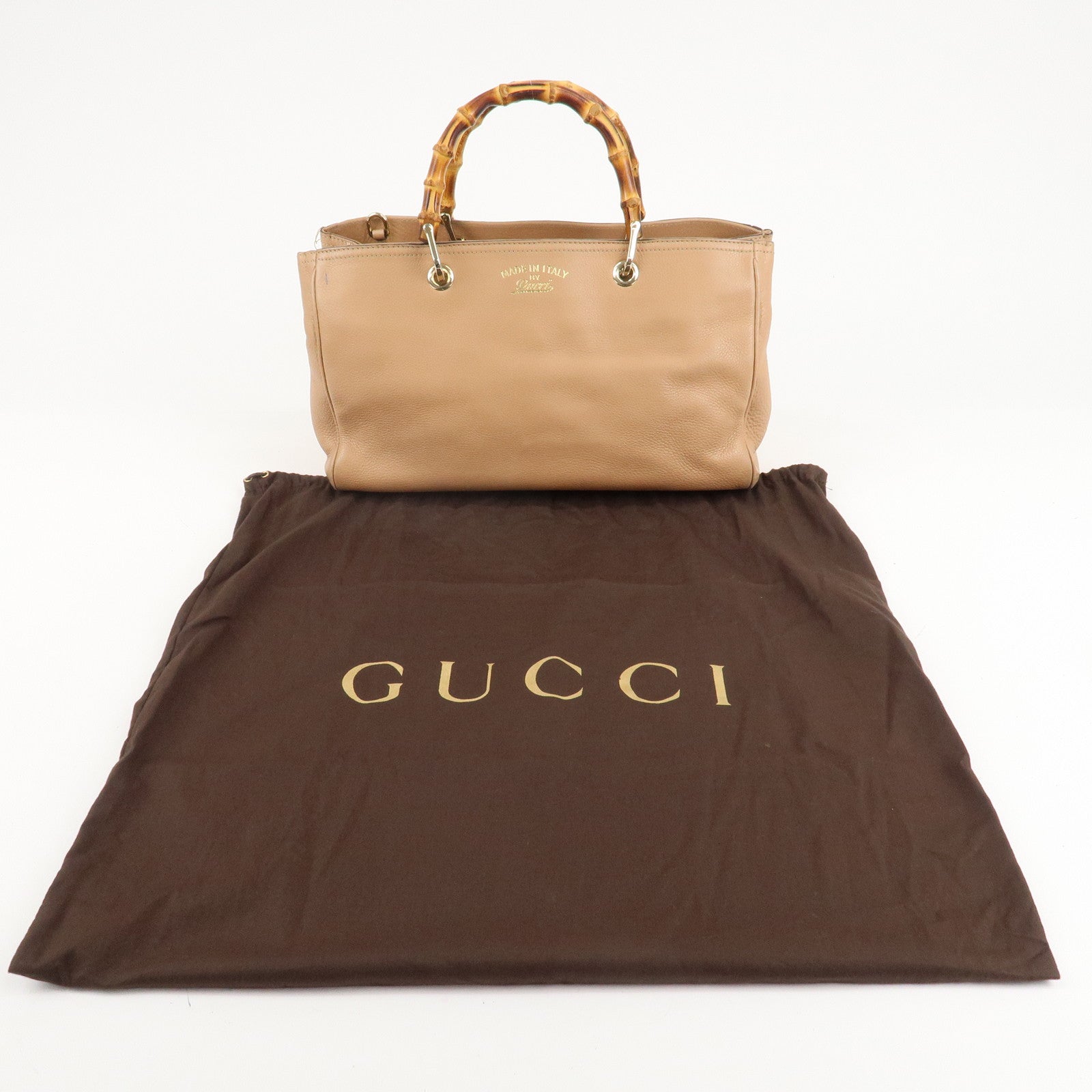 GUCCI Bamboo Leather Hand Bag Beige 323660