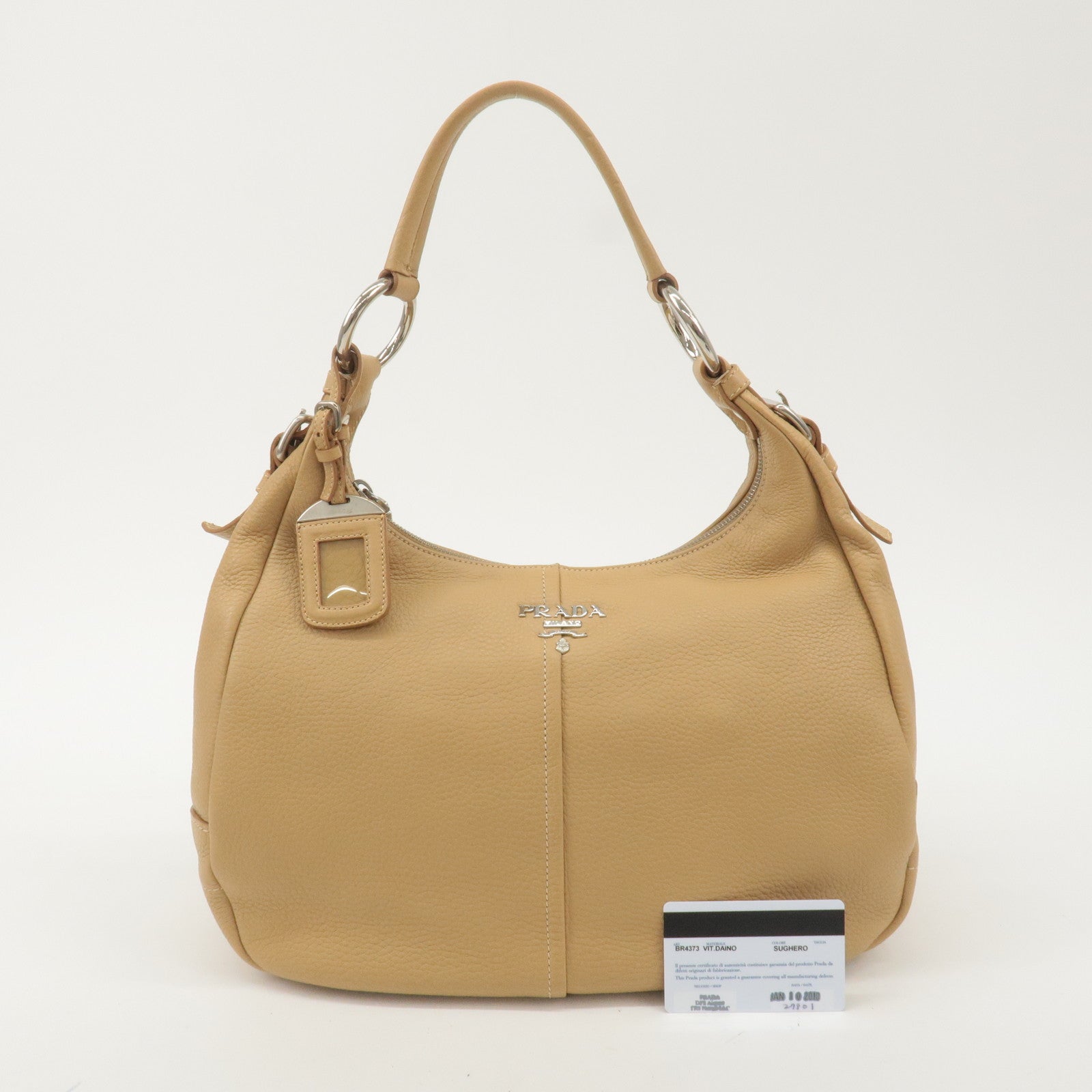 PRADA Logo Leather One Shoulder Bag Hand Bag Beige BR4373