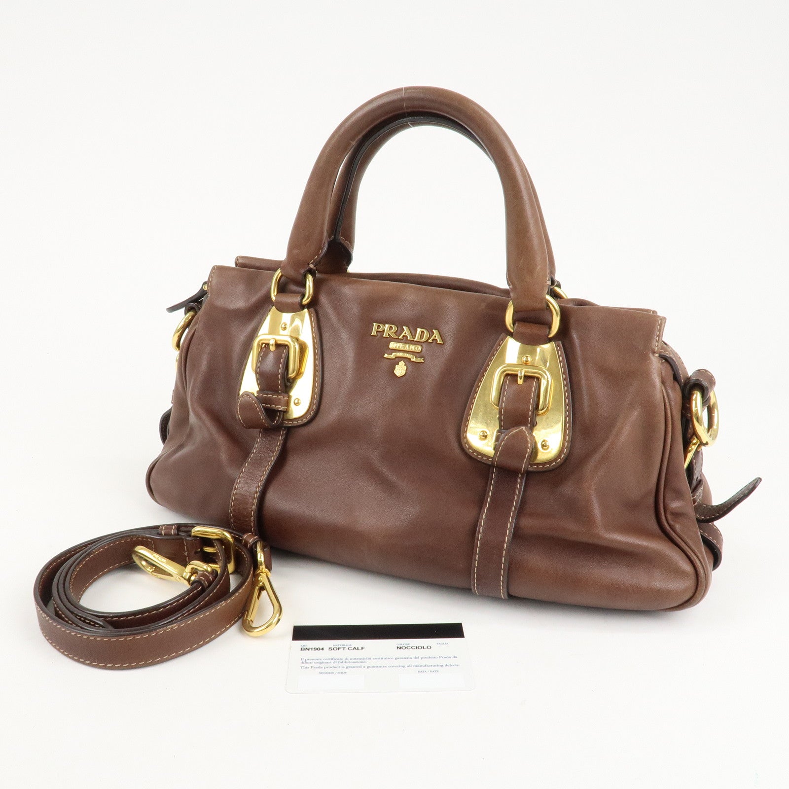 PRADA Leather 2Way Bag Shoulder Bag Hand Bag Brown BN1904