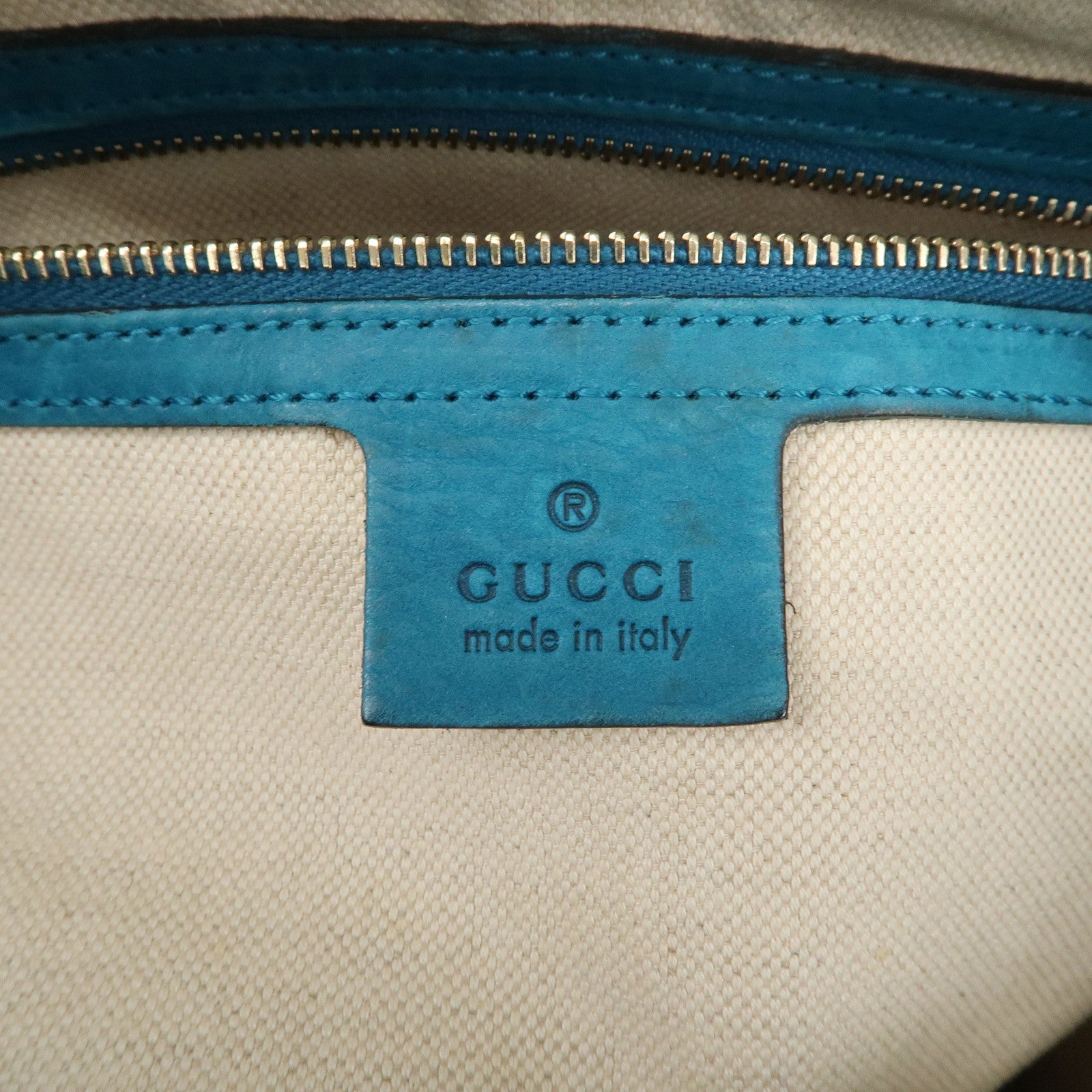 GUCCI Sherry GG Canvas Leather Boston Bag Beige Blue 247205