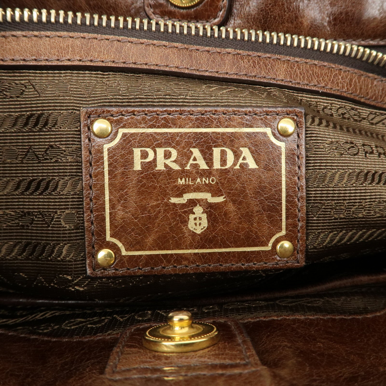 PRADA Leather 2Way Shoulder Bag Hand Bag Brown