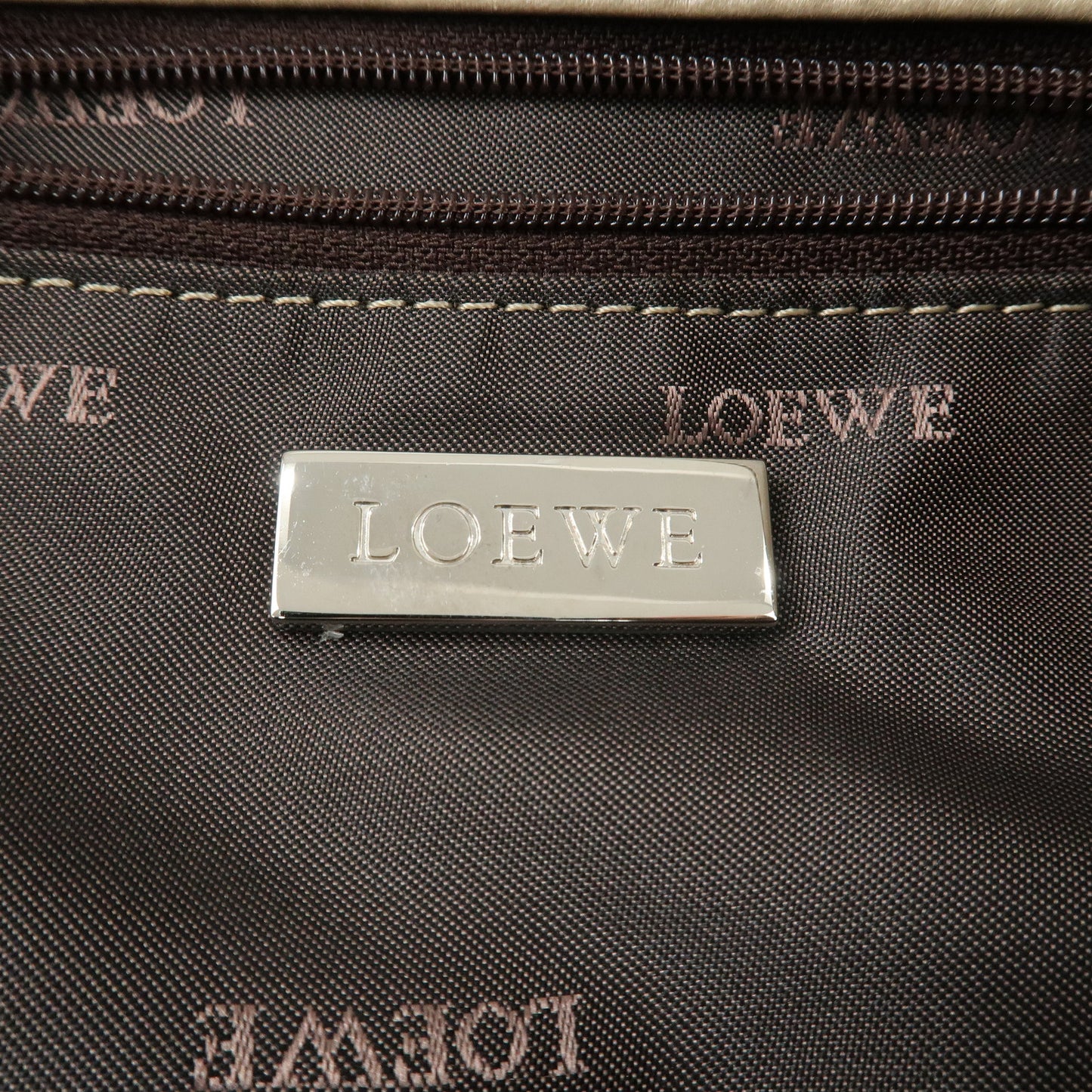 LOEWE Anagram Leather Tote Bag Shoulder Bag Hand Bag Beige