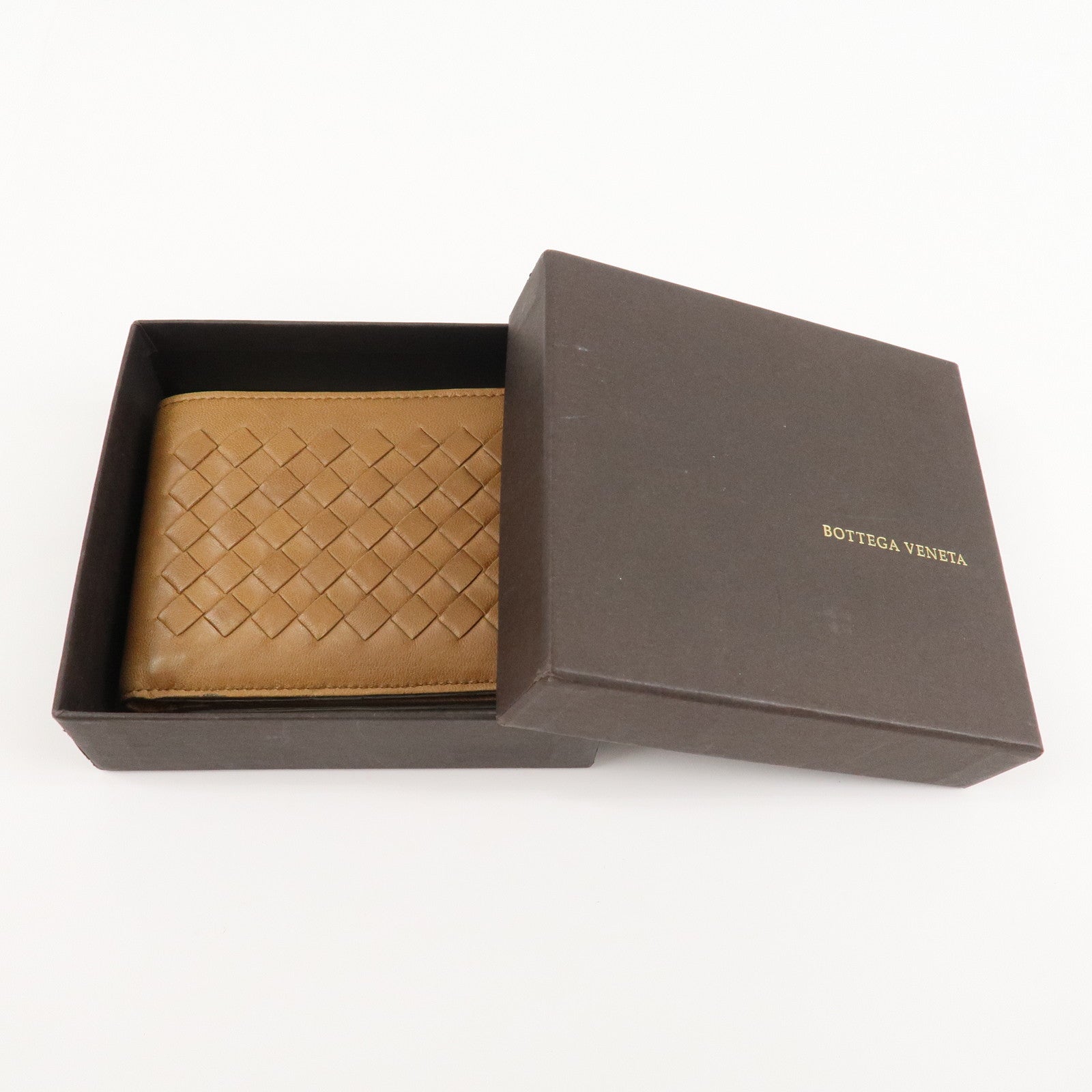 BOTTEGA VENETA Intrecciato Set of 2 Leather Wallet Brown Black Used