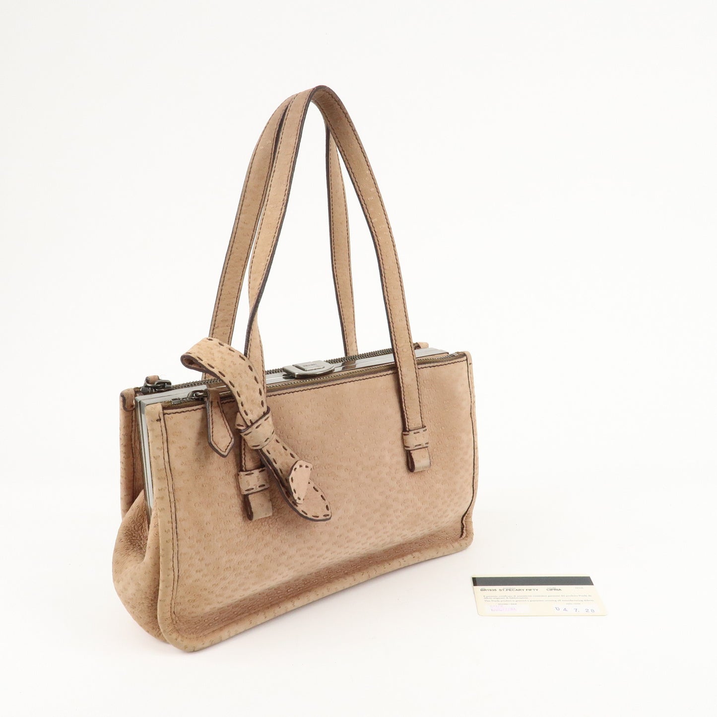 PRADA Logo Suede Clasp Tote Bag Hand Bag Beige BR1935 F/S