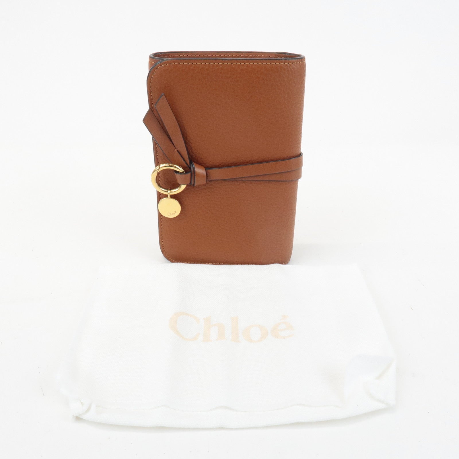 CHLOE Alphabet Leather Small Tri-fold Compact Wallet Brown Used