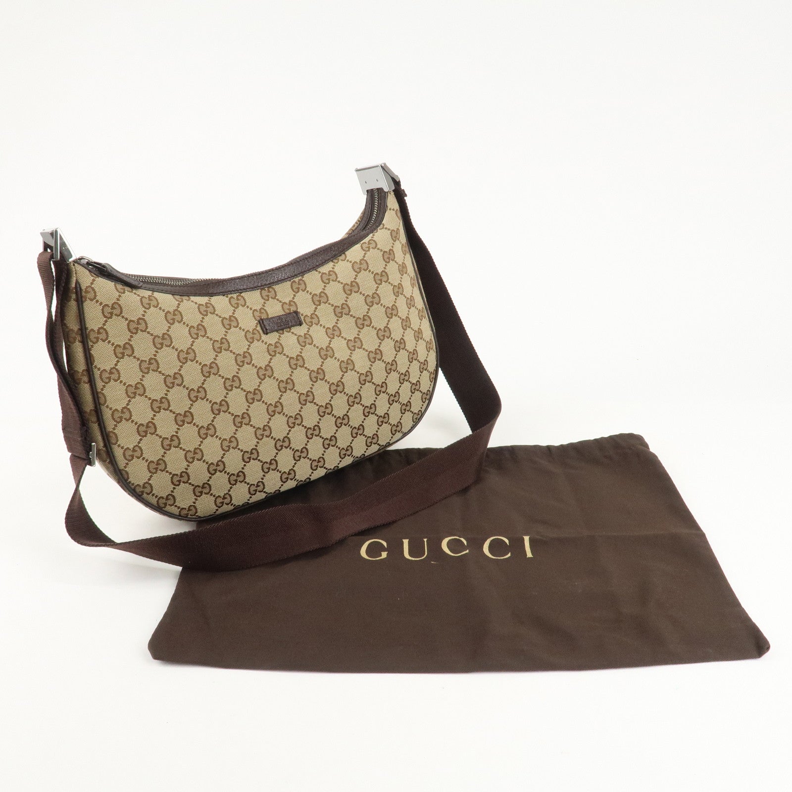GUCCI GG Canvas Leather Shoulder Bag Beige Brown 122790 Used