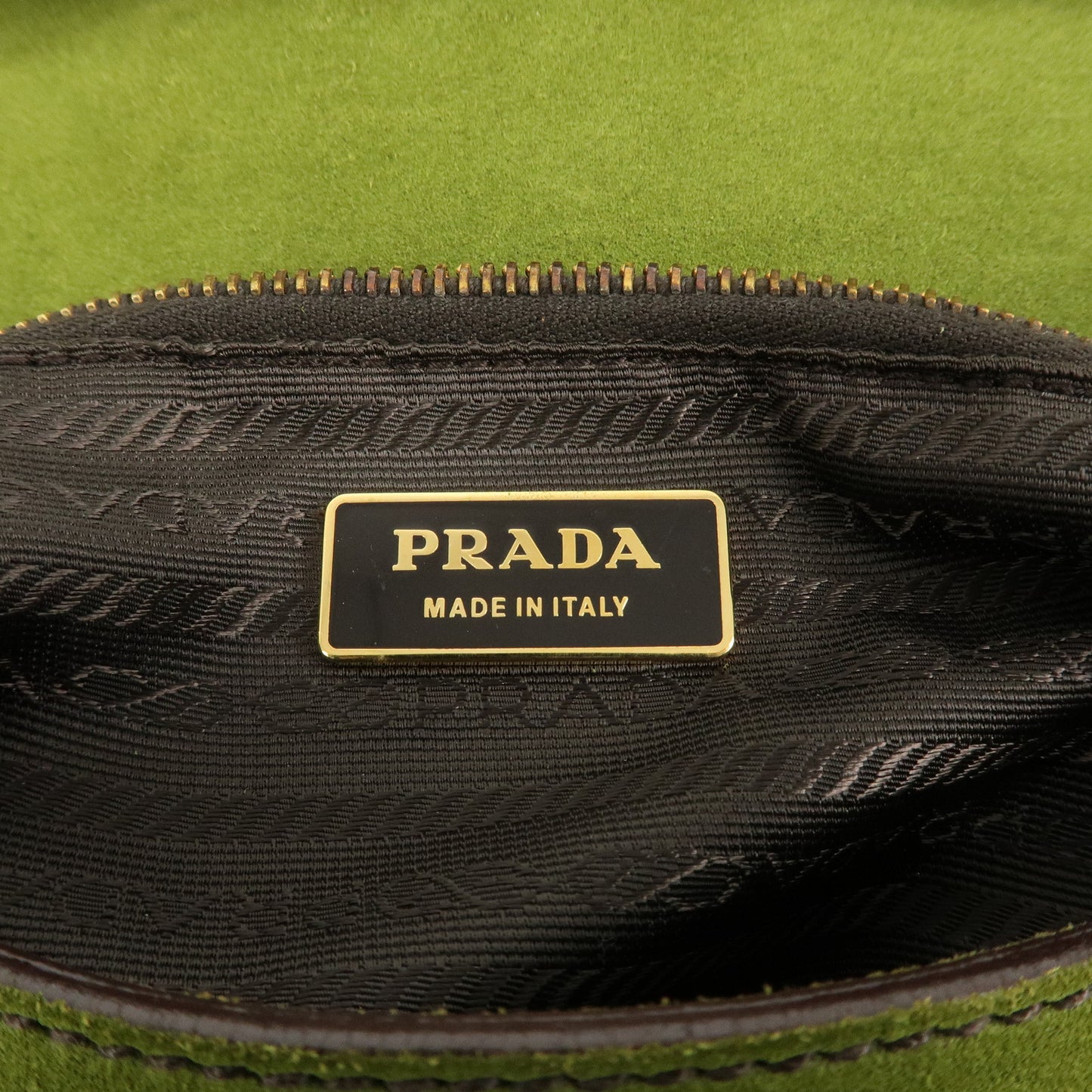 PRADA Suede One Shoulder Bag Green Gold Hardware