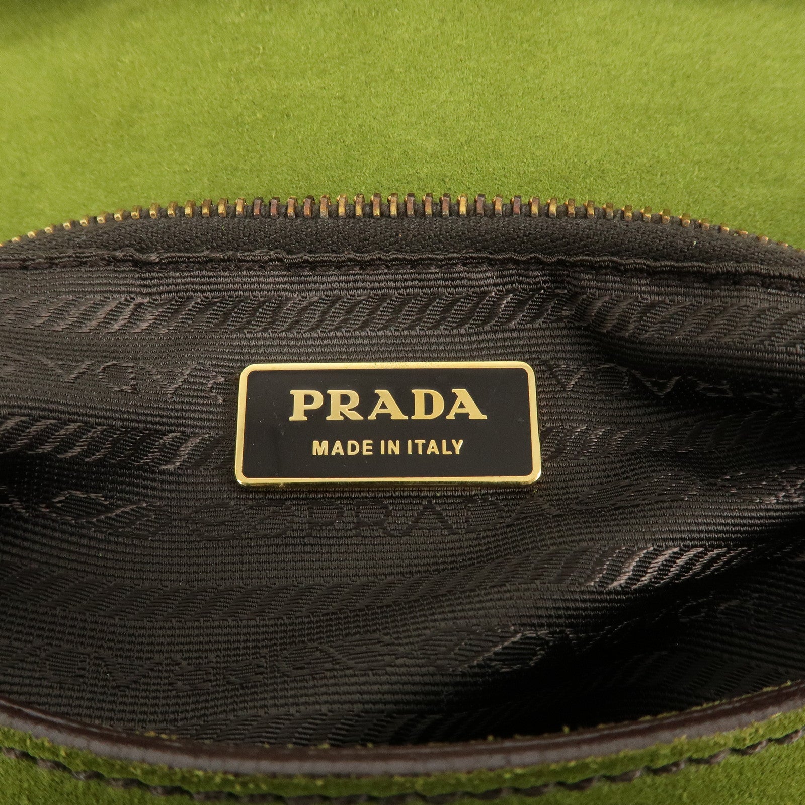 PRADA Suede One Shoulder Bag Green Gold Hardware