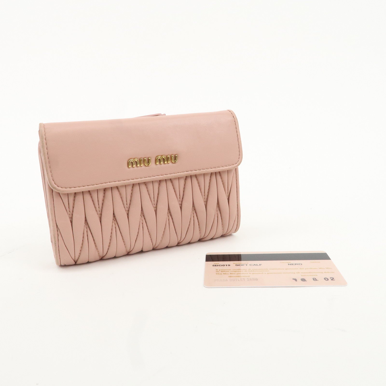 MIU MIU Matelasse Leather Round Zipper Bi-fold Wallet Pink