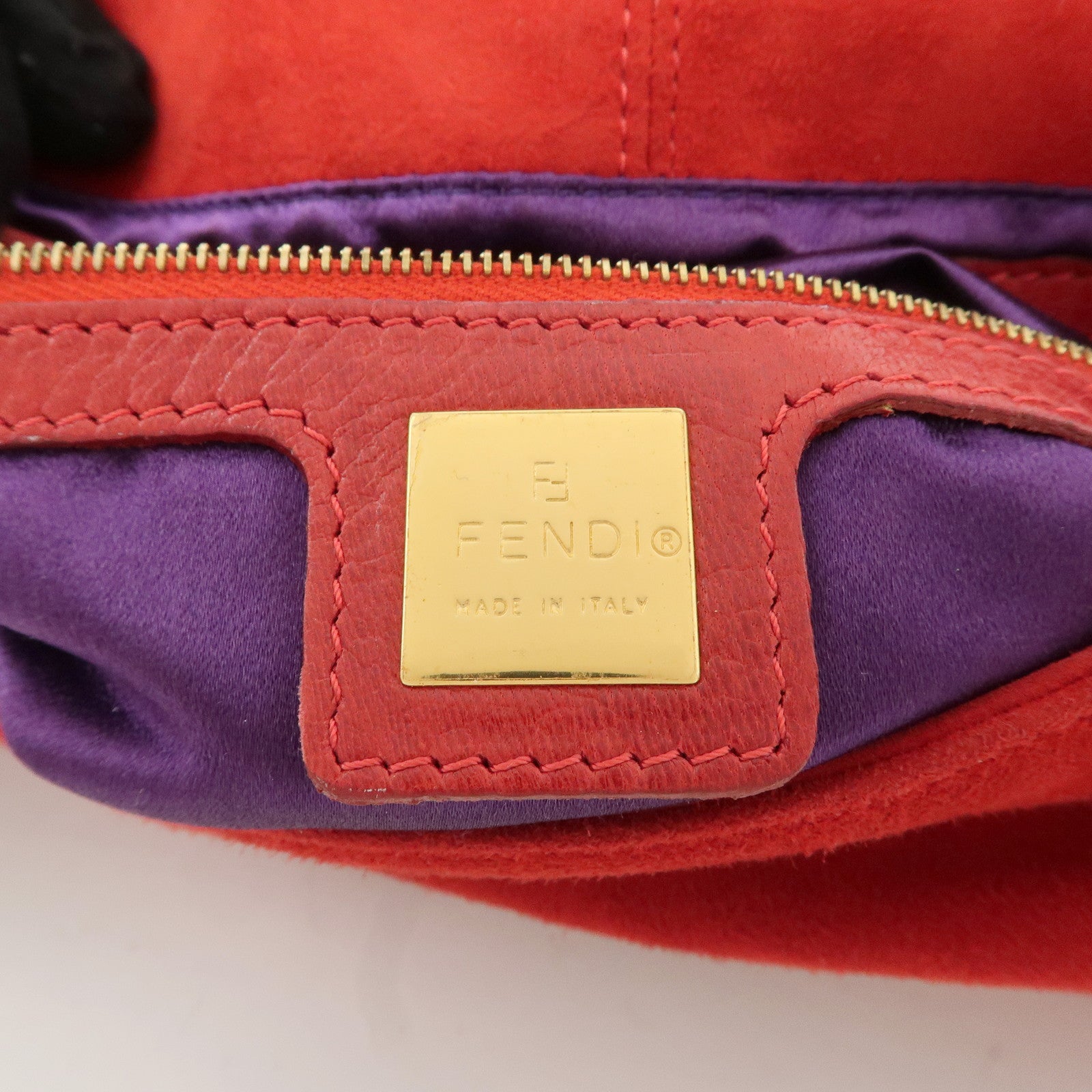 FENDI Mamma Baguette Suede Leather Shoulder Bag Red 26424