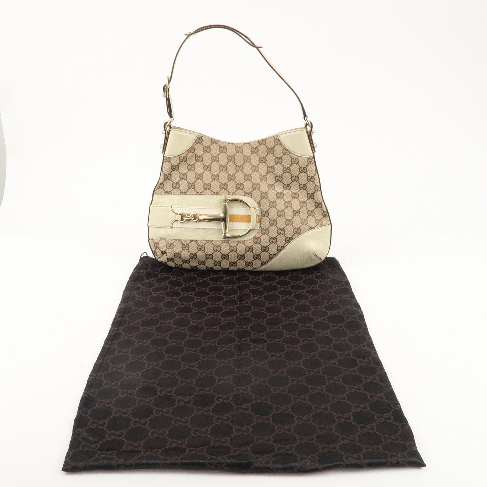 GUCCI Horsebit Sherry GG Canvas Leather Shoulder Bag 137388