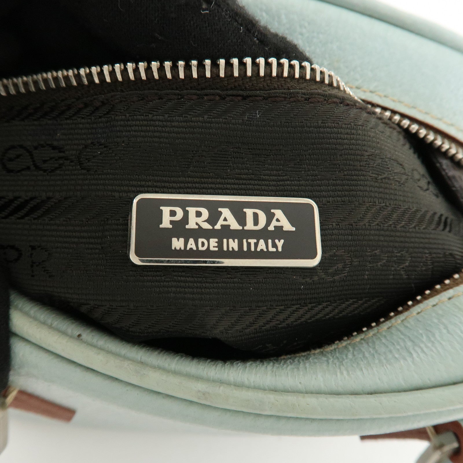 PRADA Leather Hand Bag Blue Silver Hardware