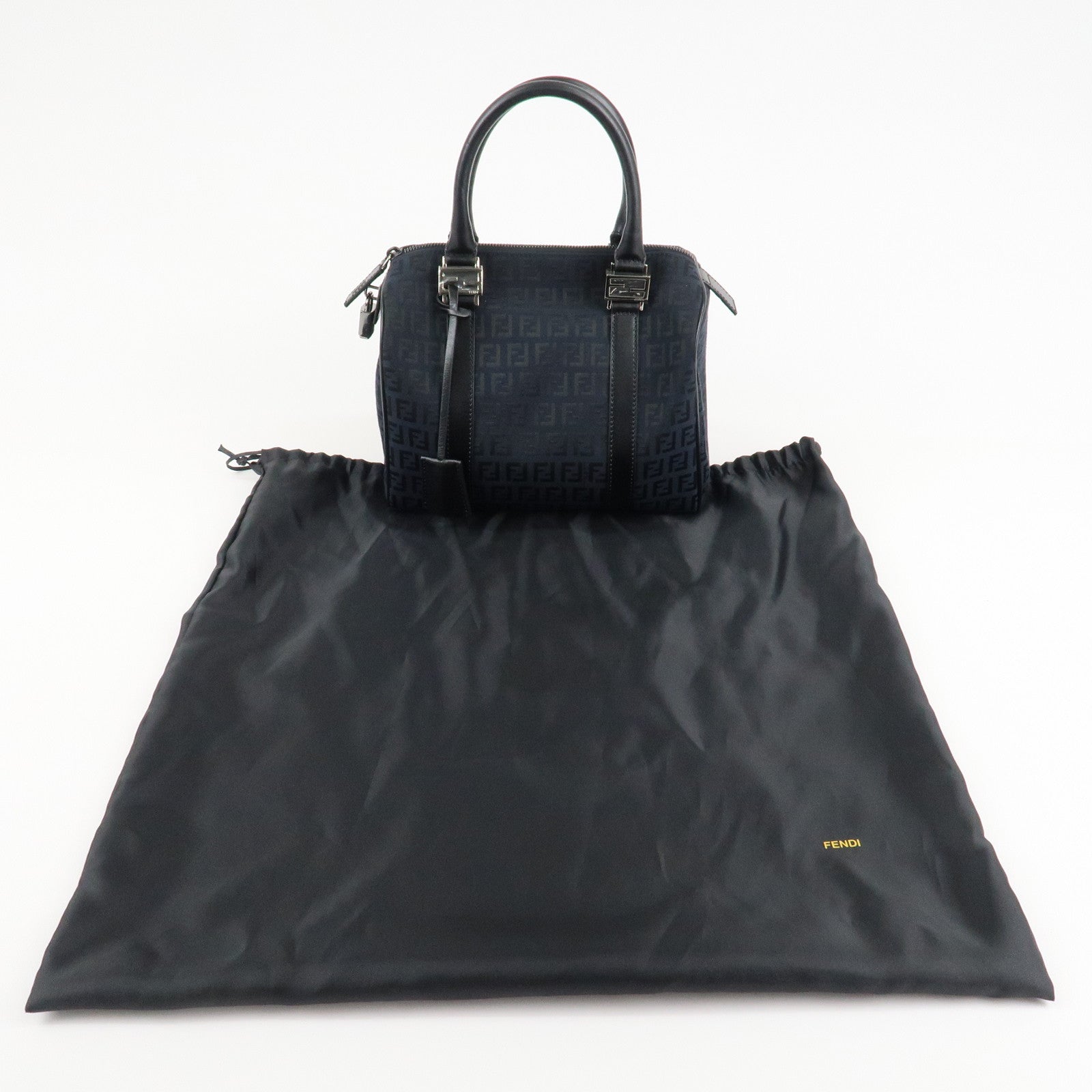 FENDI Zucca PVC Enamel Mini Boston Bag Black 8BL068